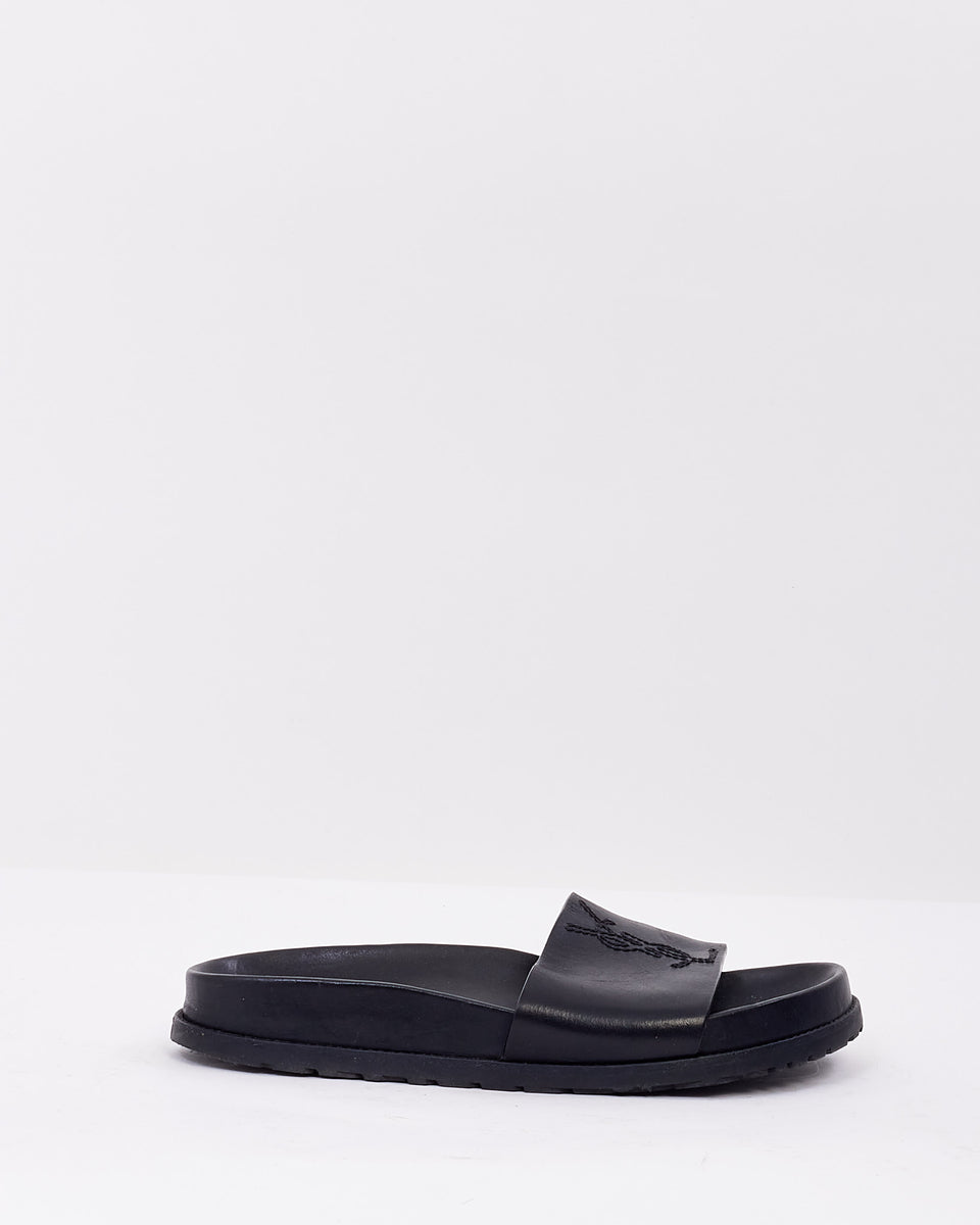 Saint Laurent Black Leather YSL Logo Slides 36 RETYCHE