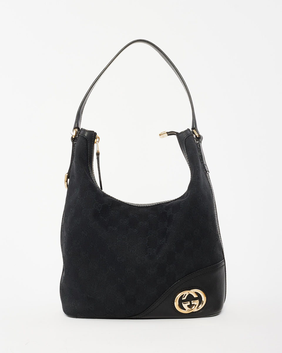 Gucci black monogram outlet gg canvas hobo bag