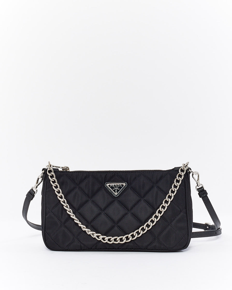 Prada Black Tessuto Nylon Quilted Chain Crossbody Bag – Queen Bee of  Beverly Hills