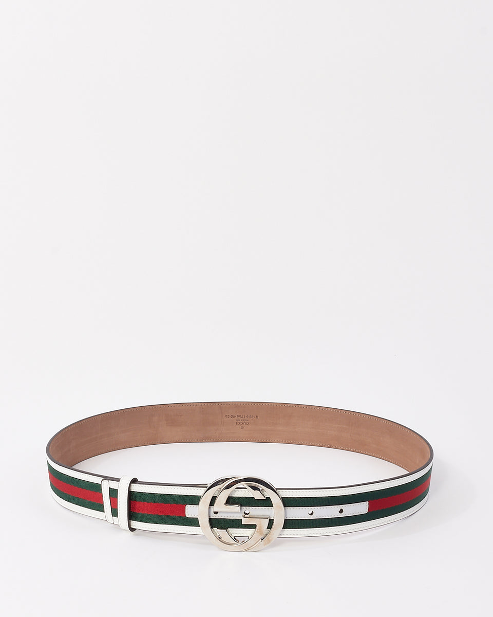 Gucci Beige/Blue/Red GG Coated Canvas and Leather Belt Size 90/36