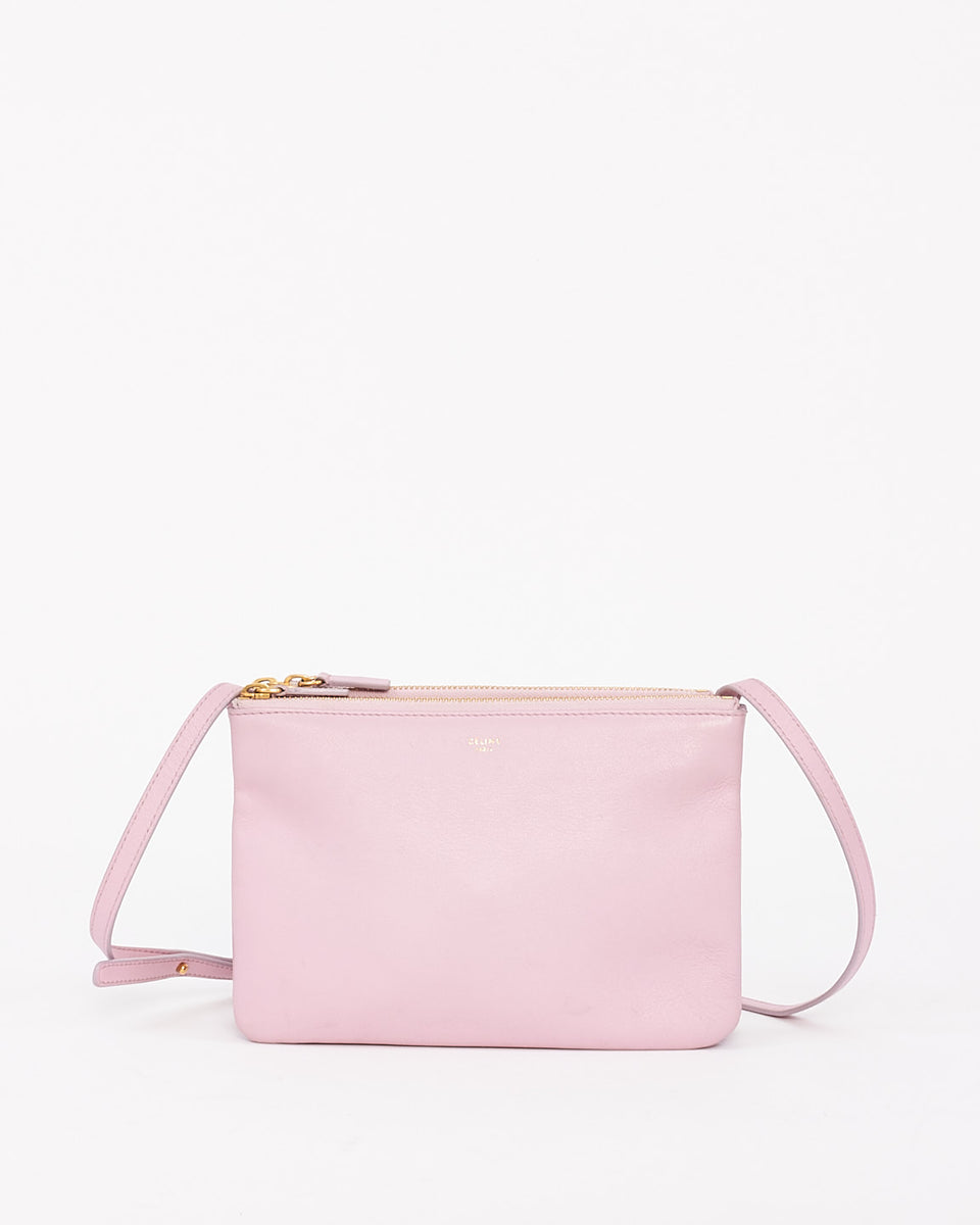 Celine Light Pink Leather Trio Crossbody Bag RETYCHE