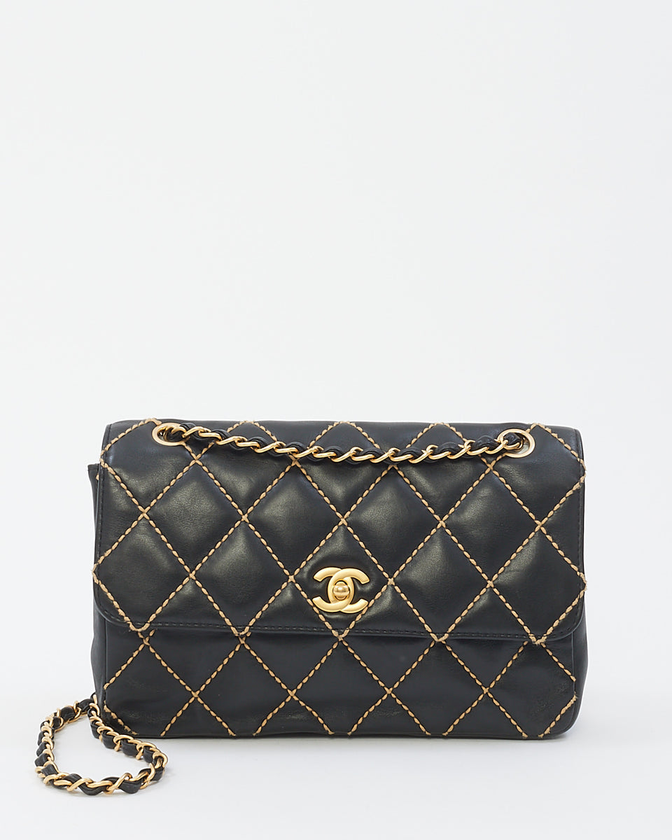 Chanel Surpique Medium Double Flap Bag in Wild Stitch Quilted Metallic Gold  Calfskin - SOLD