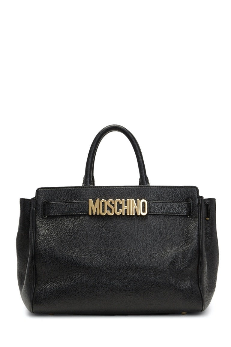 Moschino Black Leather Logo Tote RETYCHE