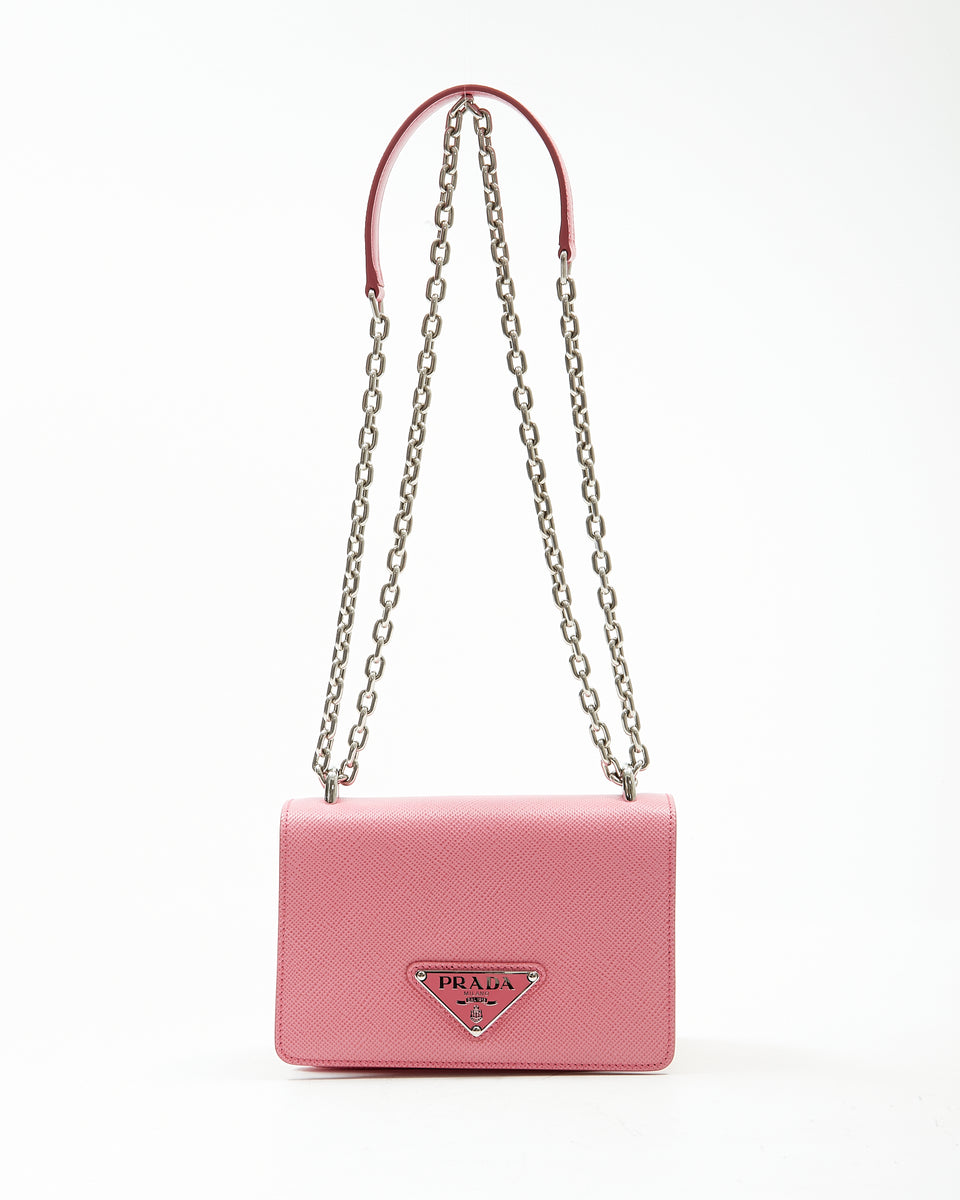 PRADA: bag in saffiano leather with logo - Pink