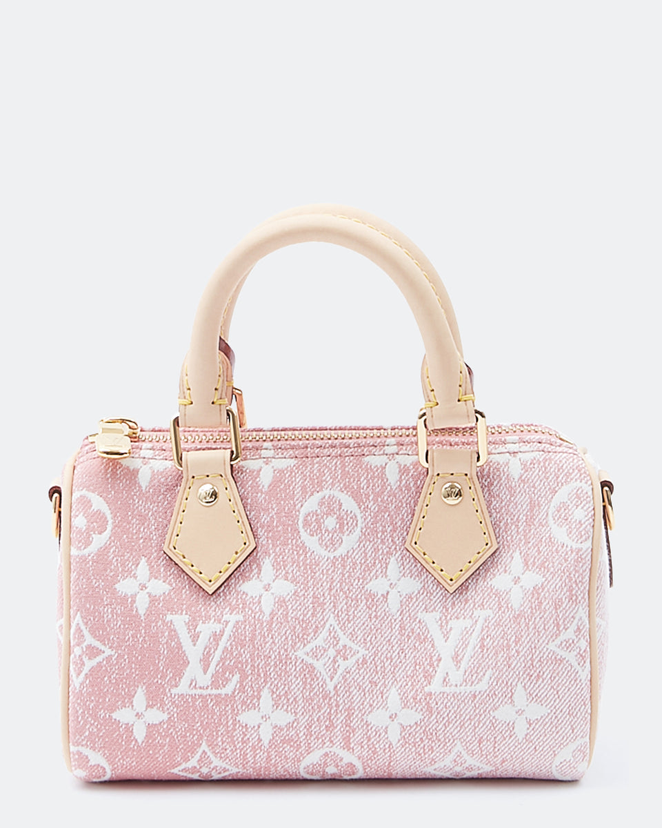 Louis Vuitton, Bags, Louis Vuitton Shoulder Bag Nano Speedy Monogram  Jacquard Denim Pink