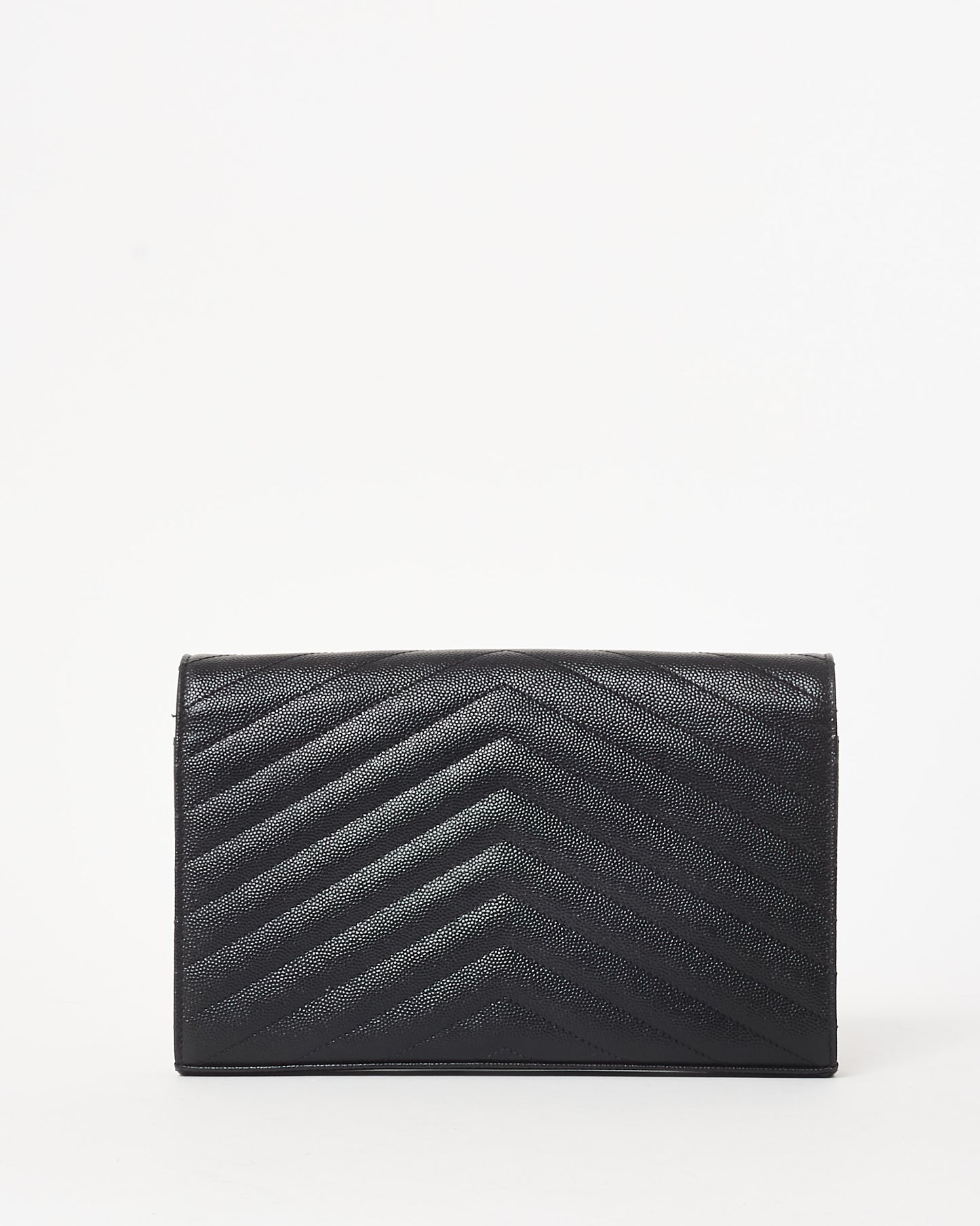 Saint Laurent Black Leather GHW Cassandra Envelope Classic Wallet On Chain