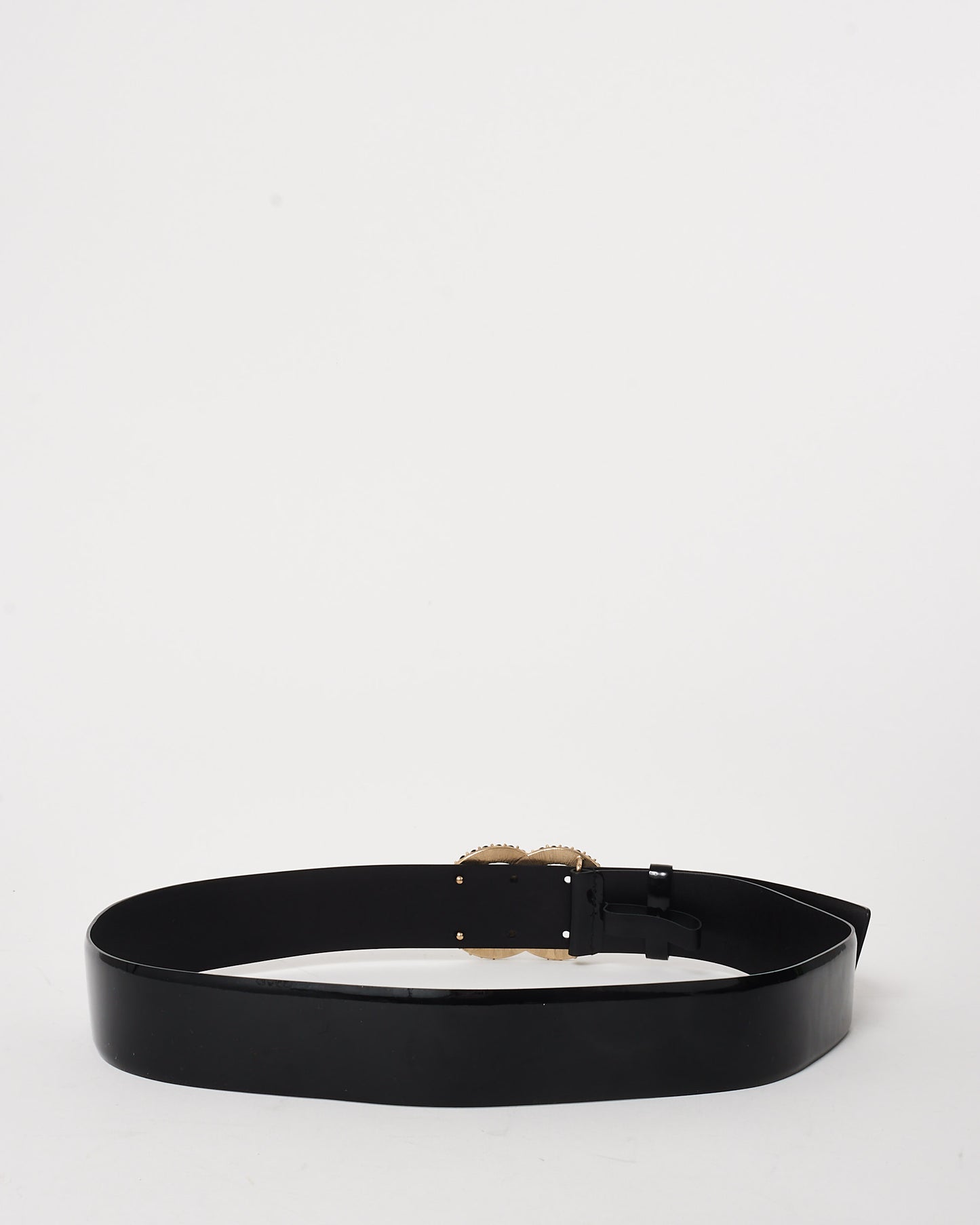 Chanel Black Patent Leather Crystal Logo Belt - 90/36