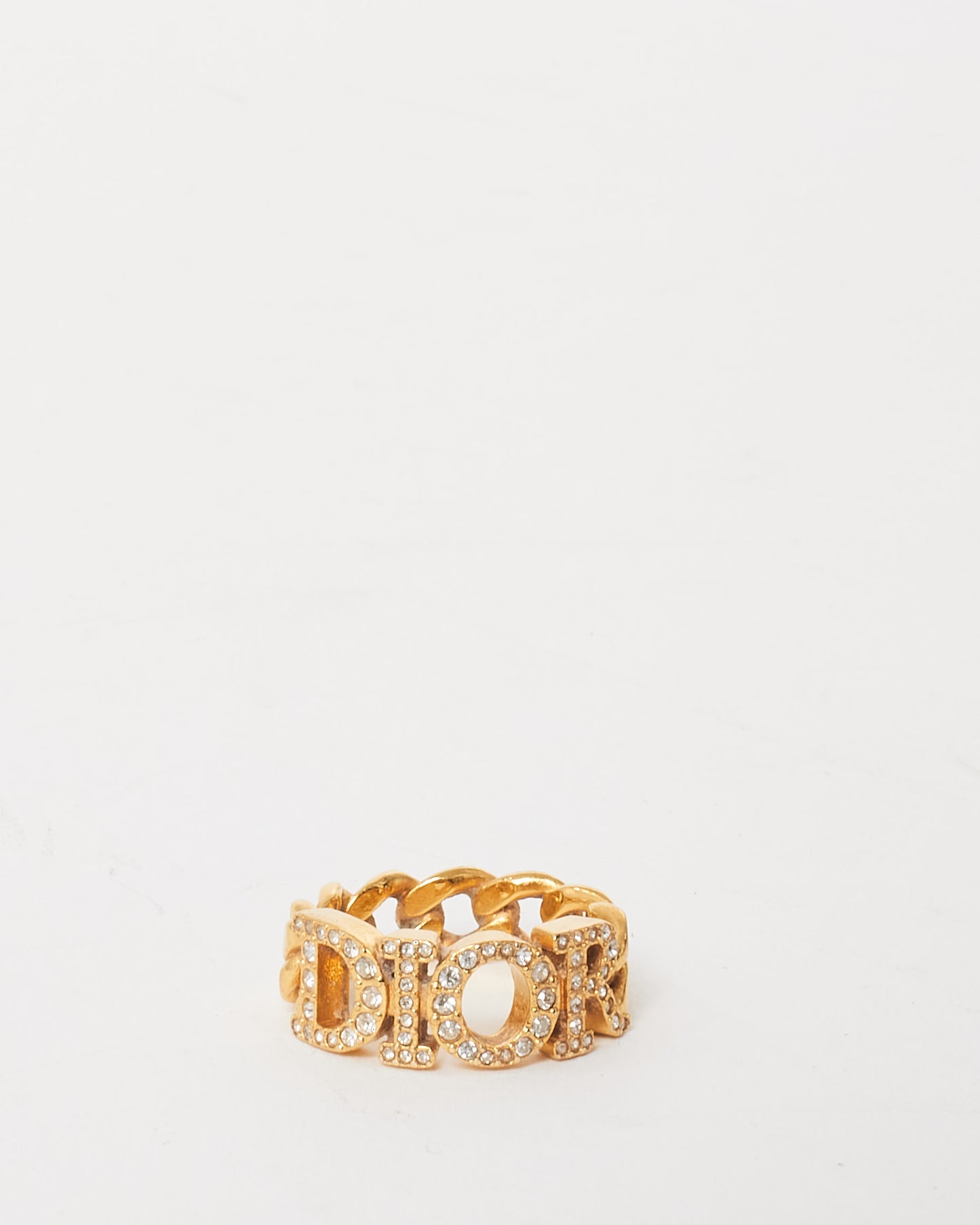 Dior Gold Logo Pavé Chain Evolution Ring - S