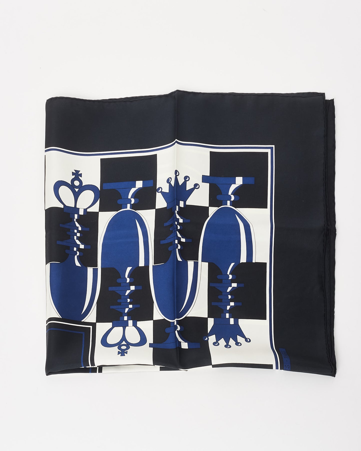 Hermès Black Blue & White Chess Silk Scarf