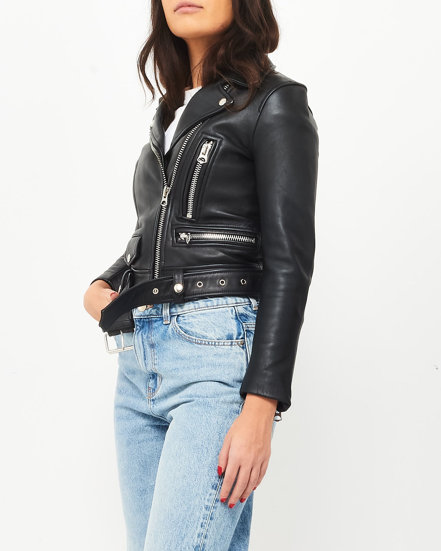 Acne Black Leather Biker Jacket - 38