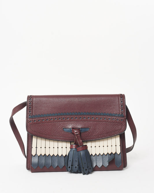 Burberry Burgundy Navy & White Leather Tassel Macken Crossbody Bags