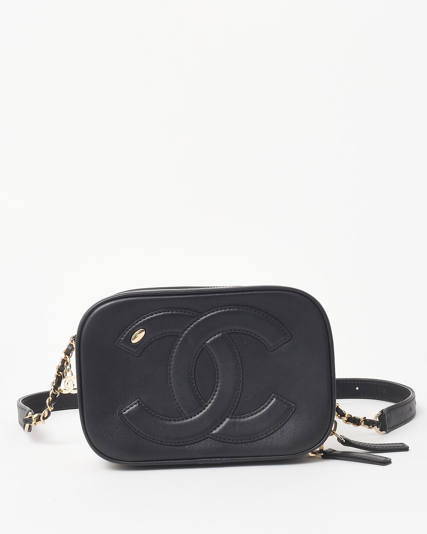 Chanel Black Lambskin Leather Embossed Logo Belt Bag