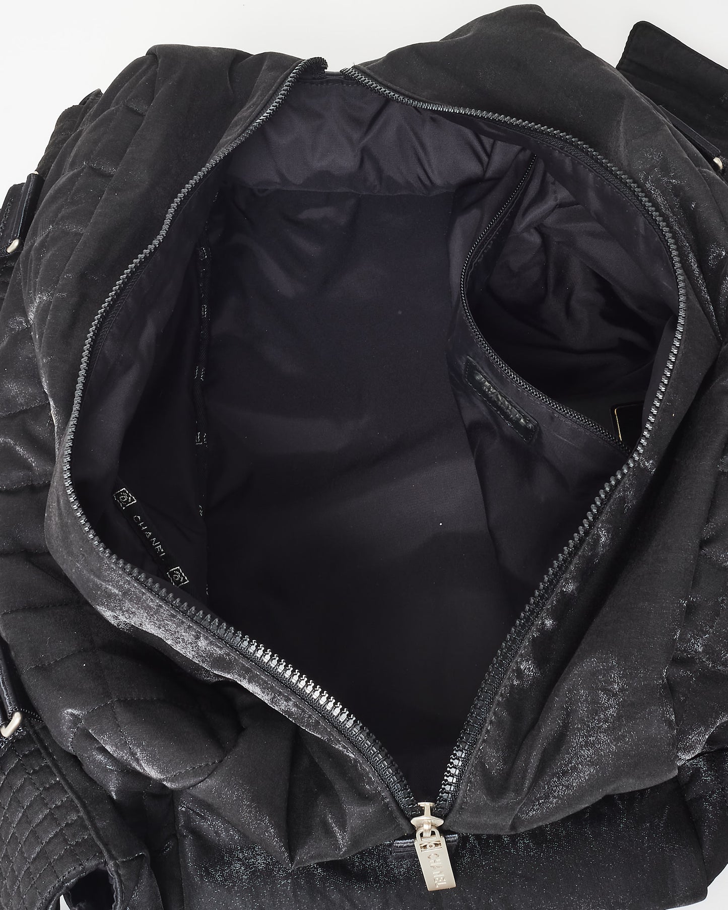 Chanel Black Shimmer Nylon Pocket Logo Duffle Bag