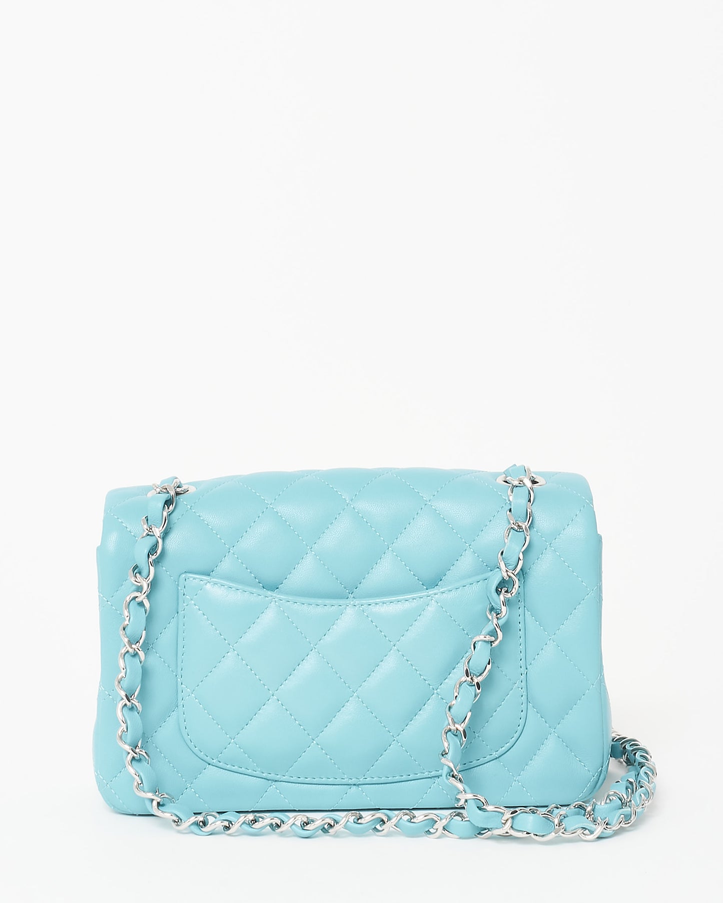 Chanel Light Blue/ Turquoise Lambskin Leather SHW Mini Rectangular Single Classic Flap