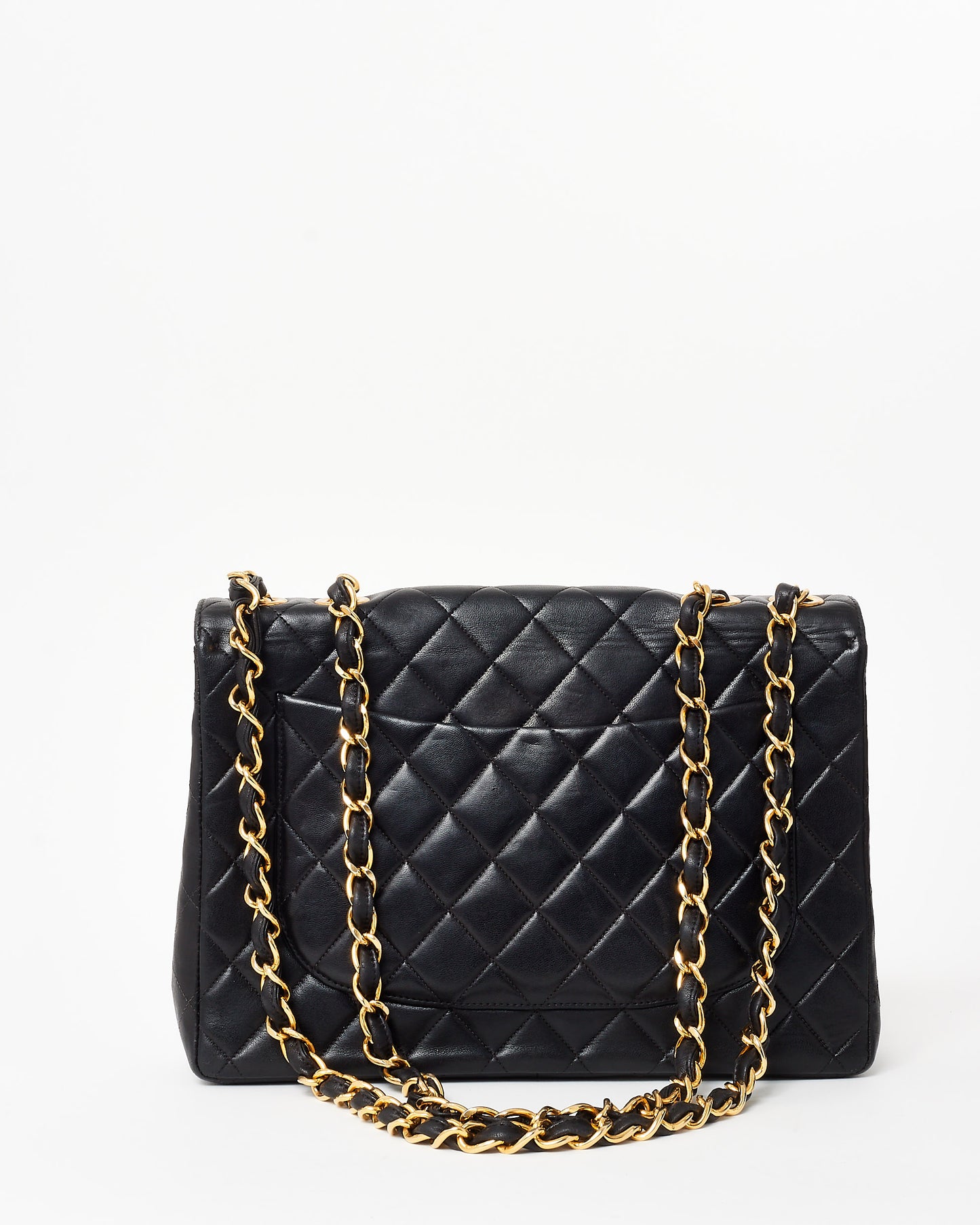 Chanel Vintage Black Lambskin 24K Gold Hardware Jumbo Flap Bag