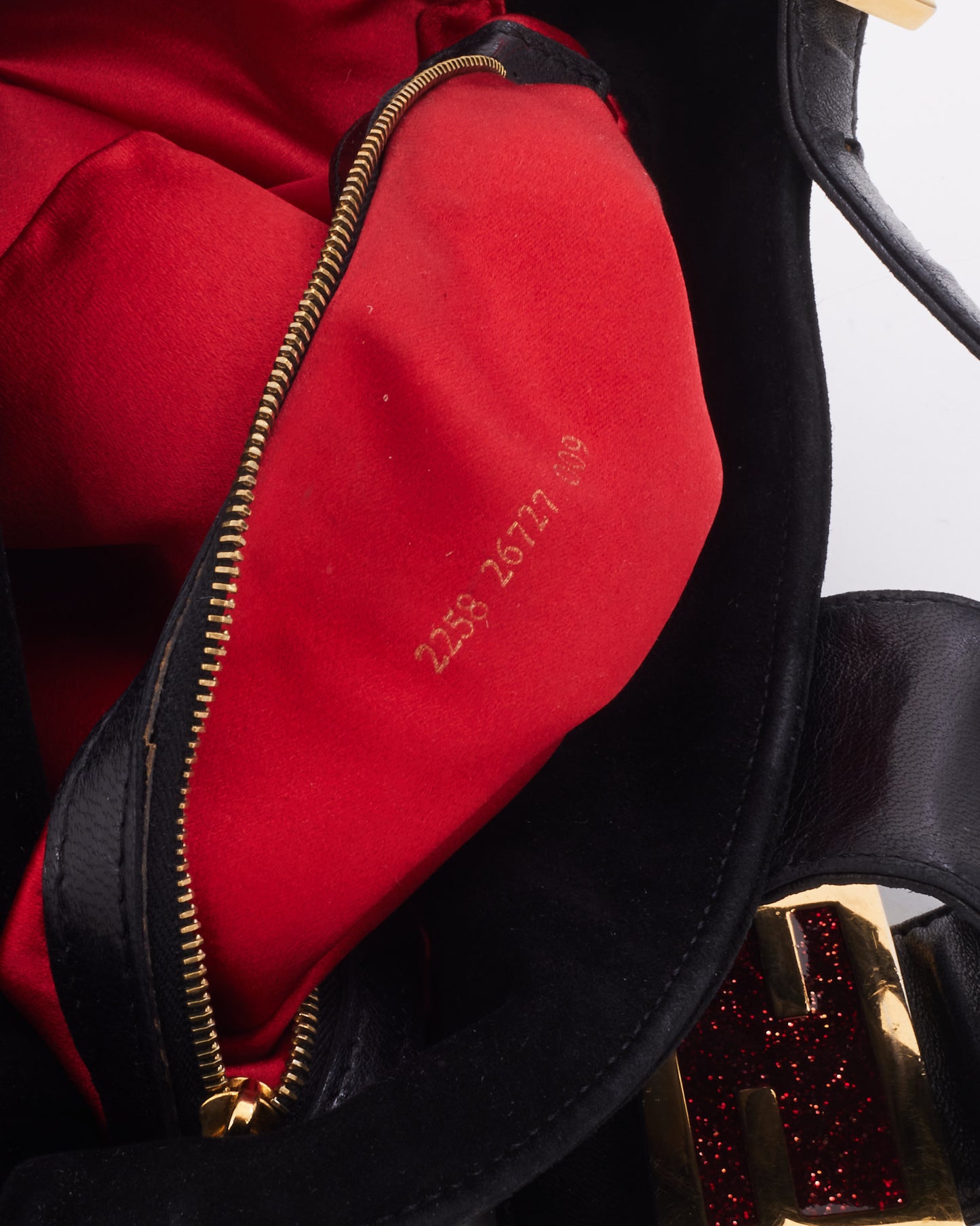 Fendi Black Suede Red Glitter Logo Mamma Shoulder Bag