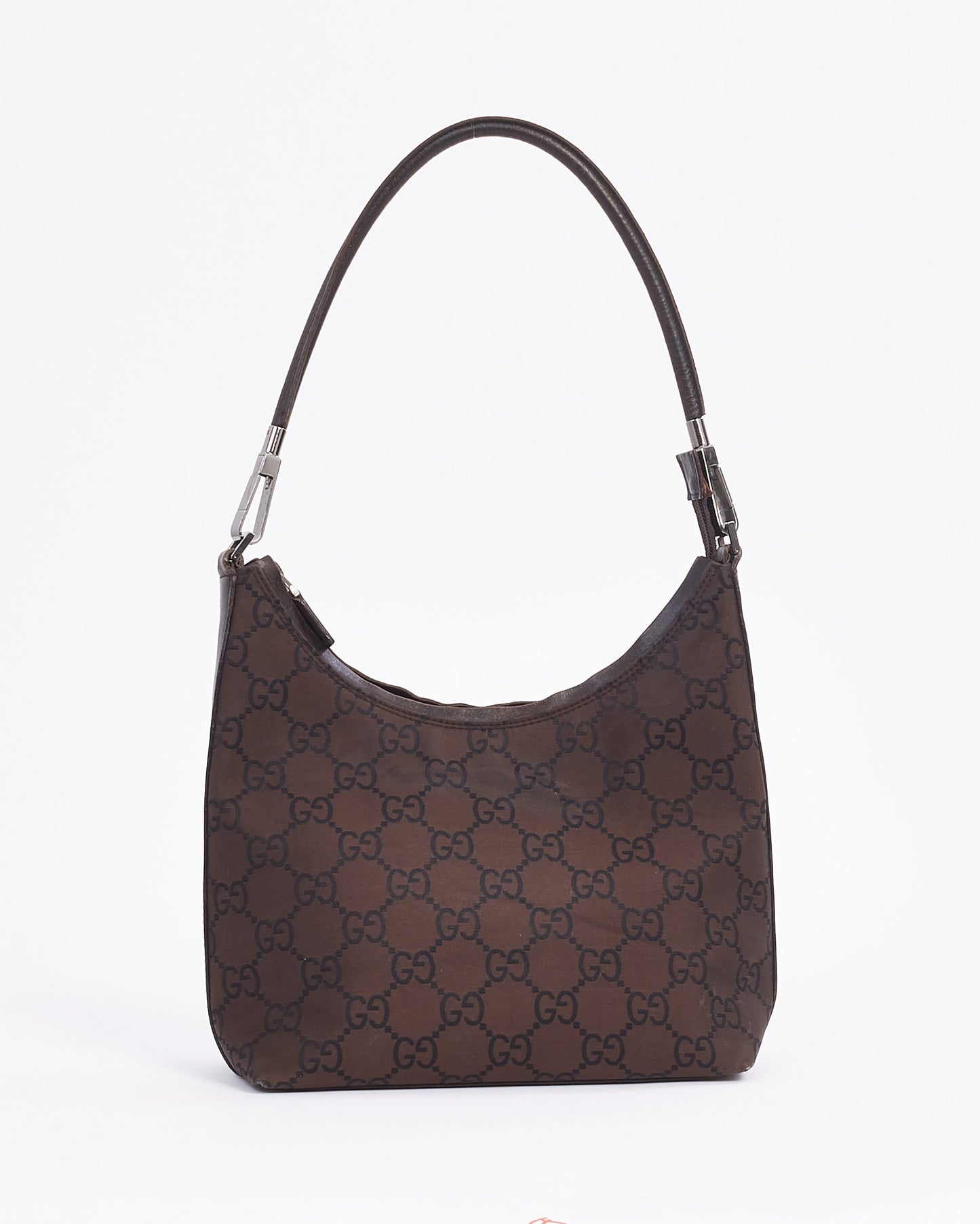 Sac à bandoulière Hobo à fermoir monogramme en nylon marron Gucci