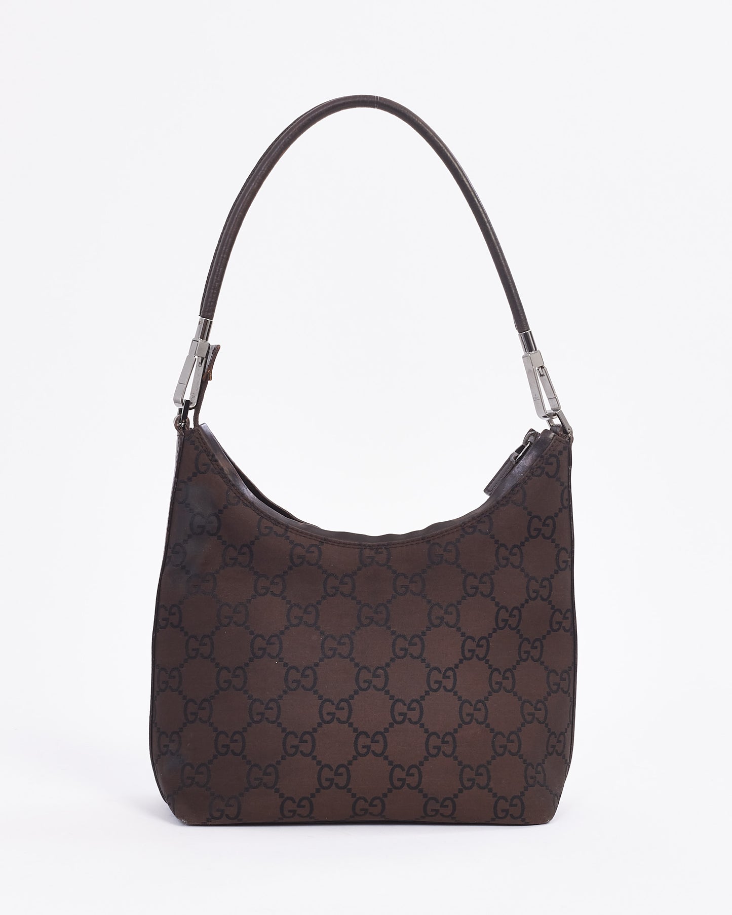 Sac à bandoulière Hobo à fermoir monogramme en nylon marron Gucci