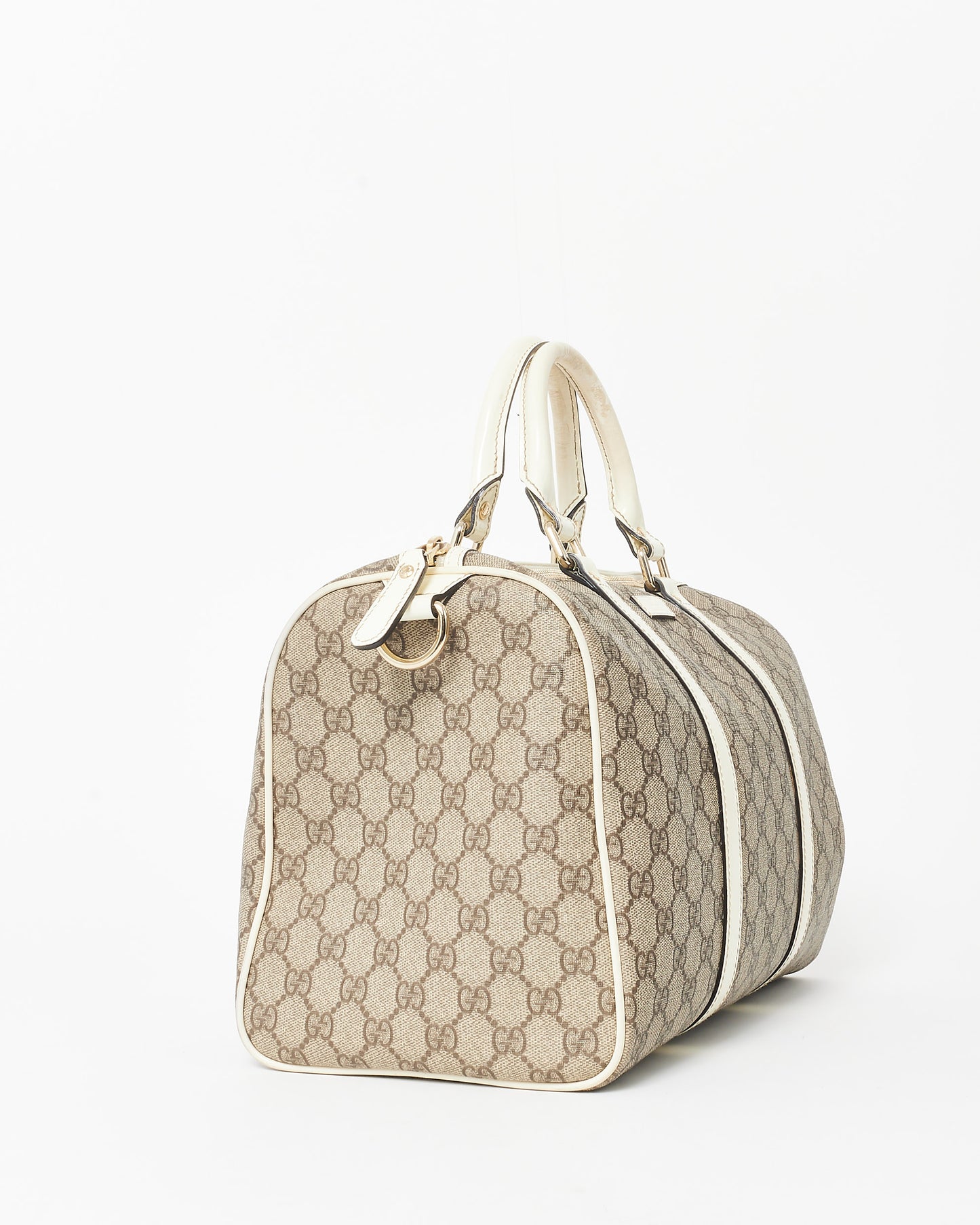 Gucci Monogram Coated Canvas & Cream Leather Trim Boston Bag