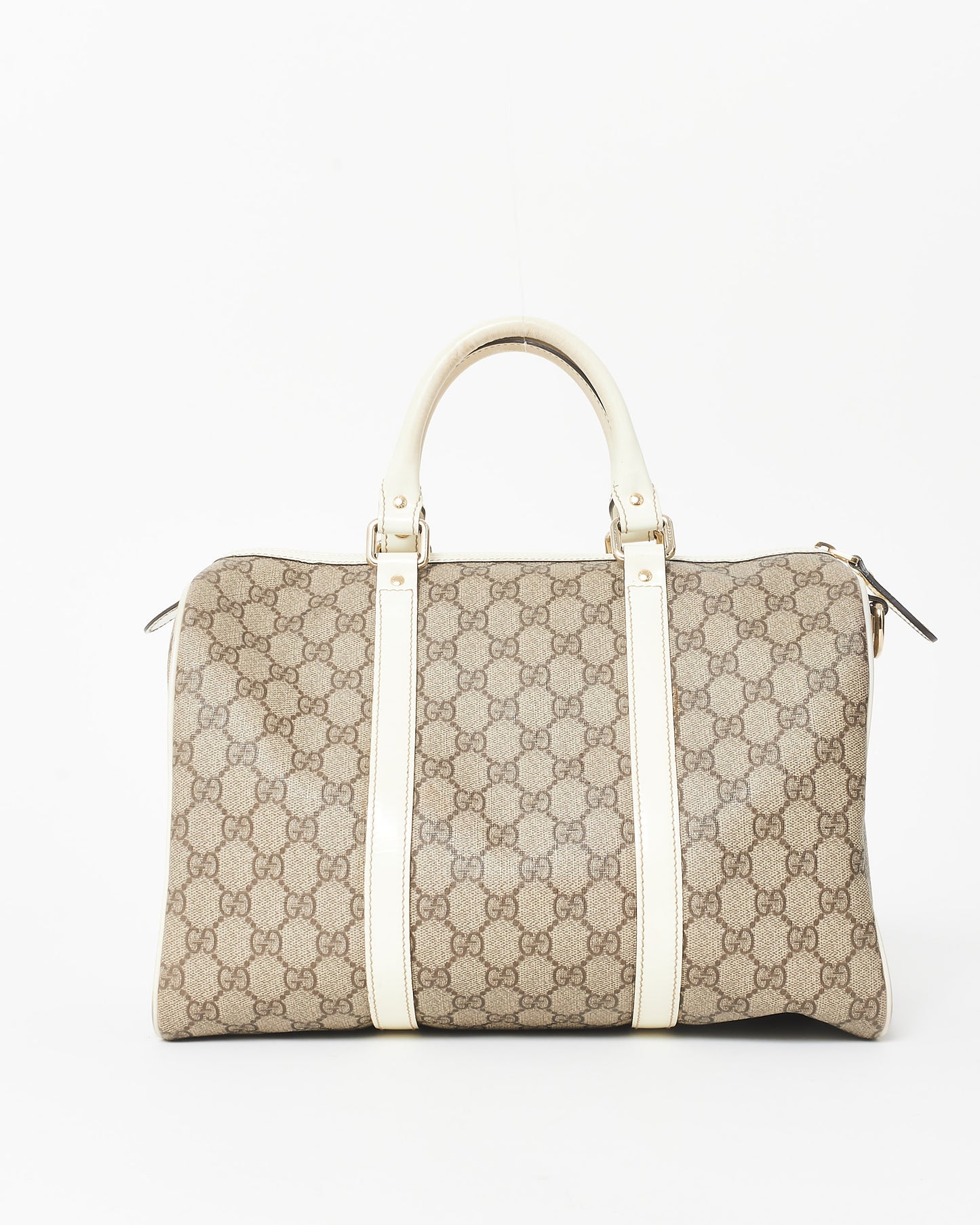 Gucci Monogram Coated Canvas & Cream Leather Trim Boston Bag