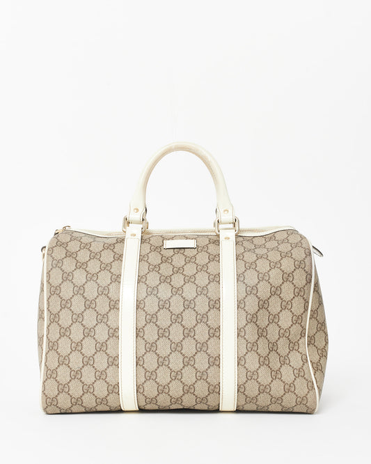 Gucci Monogram Coated Canvas & Cream Leather Trim Boston Bag