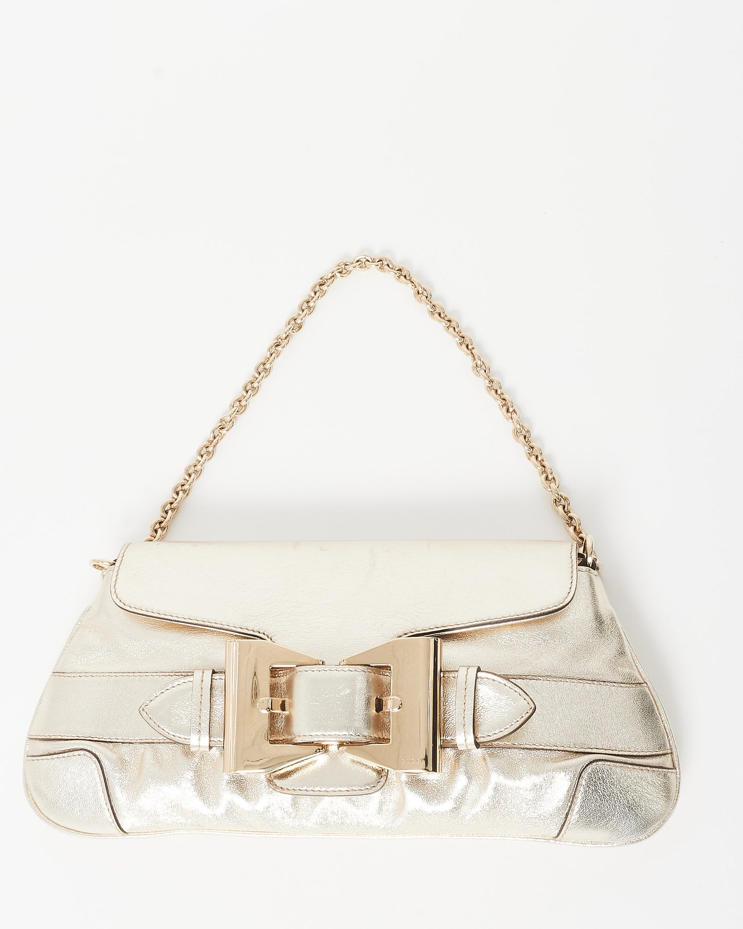 Gucci Vintage Gold Leather Bow Shoulder Clutch