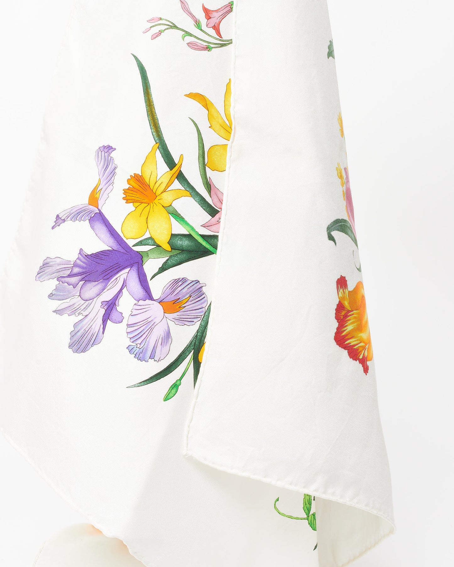 Gucci White Silk & Multi Floral Print Scarf