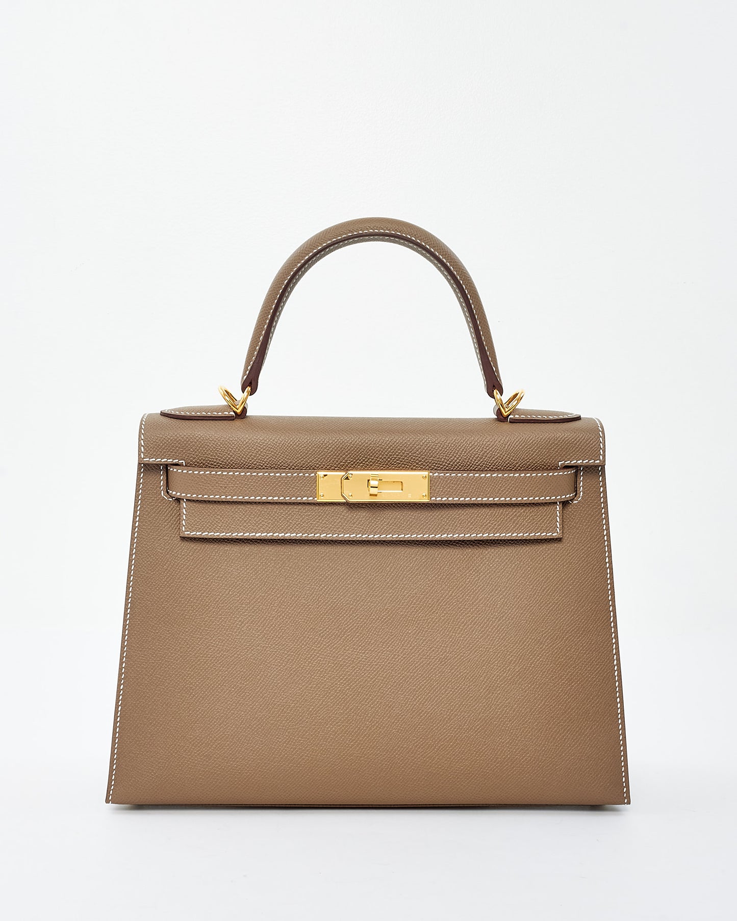 Hermès Etoupe Leather Sellier GHW Kelly 28