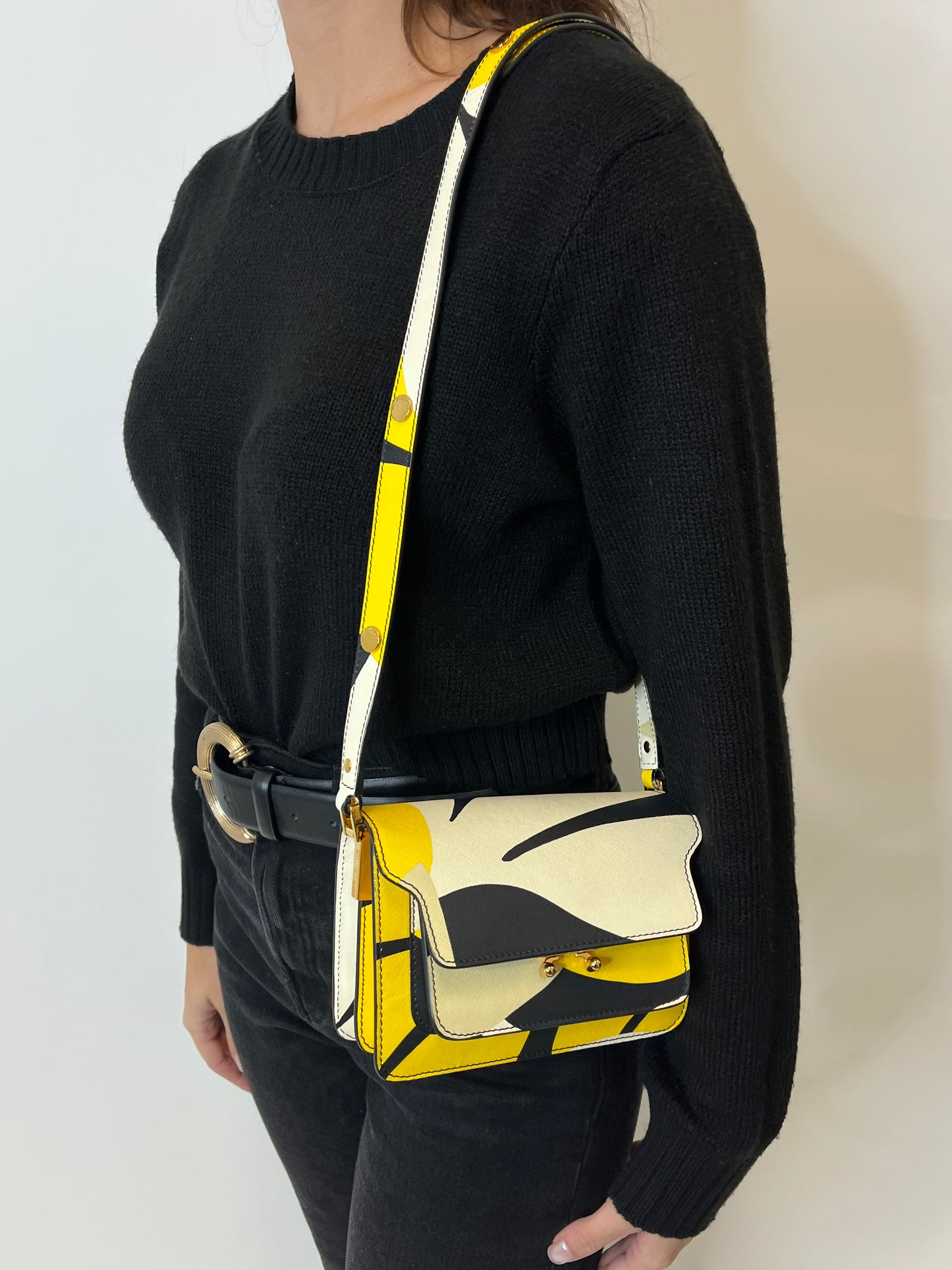 Marni Black White & Yellow Trunk Crossbody Bag