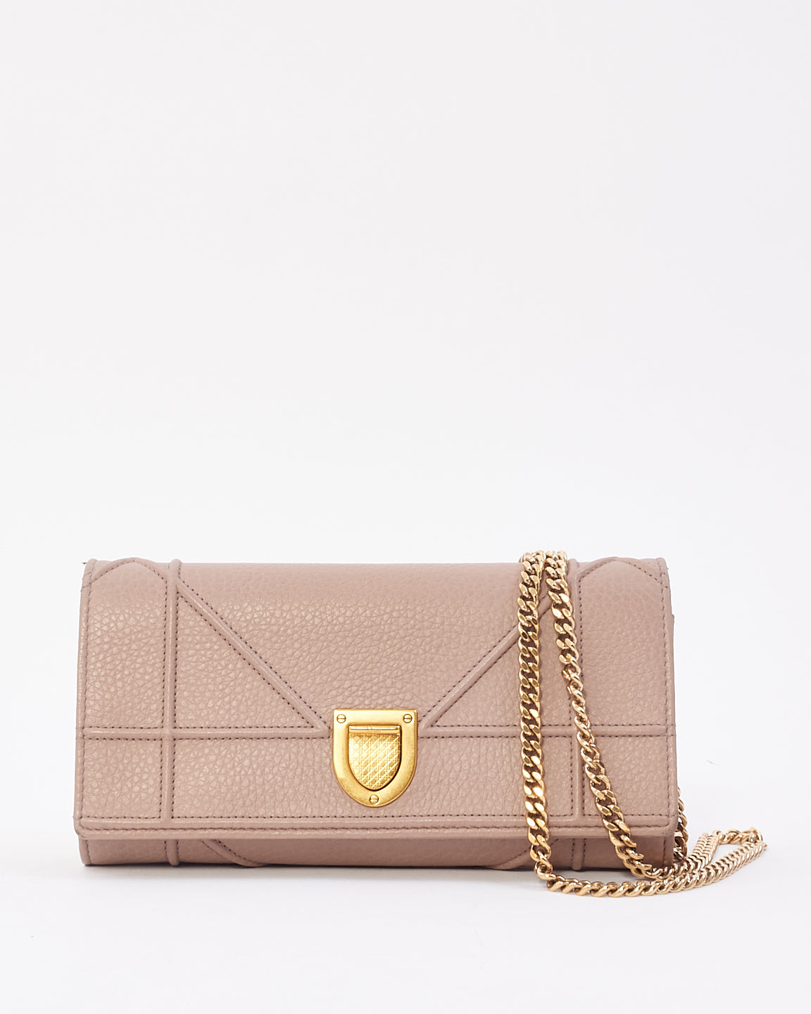 Dior Beige Grained Leather Diorama Wallet On Chain Clutch Bag