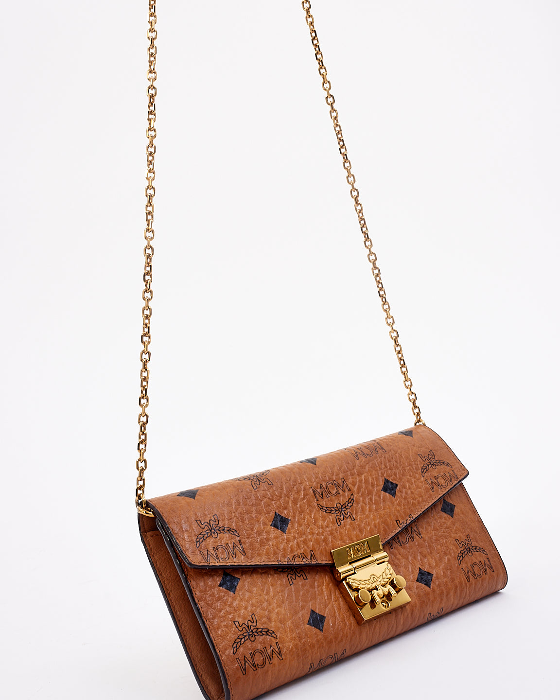 MCM Tan Monogram Visetos Tracy Wallet on Chain Crossbody Bag