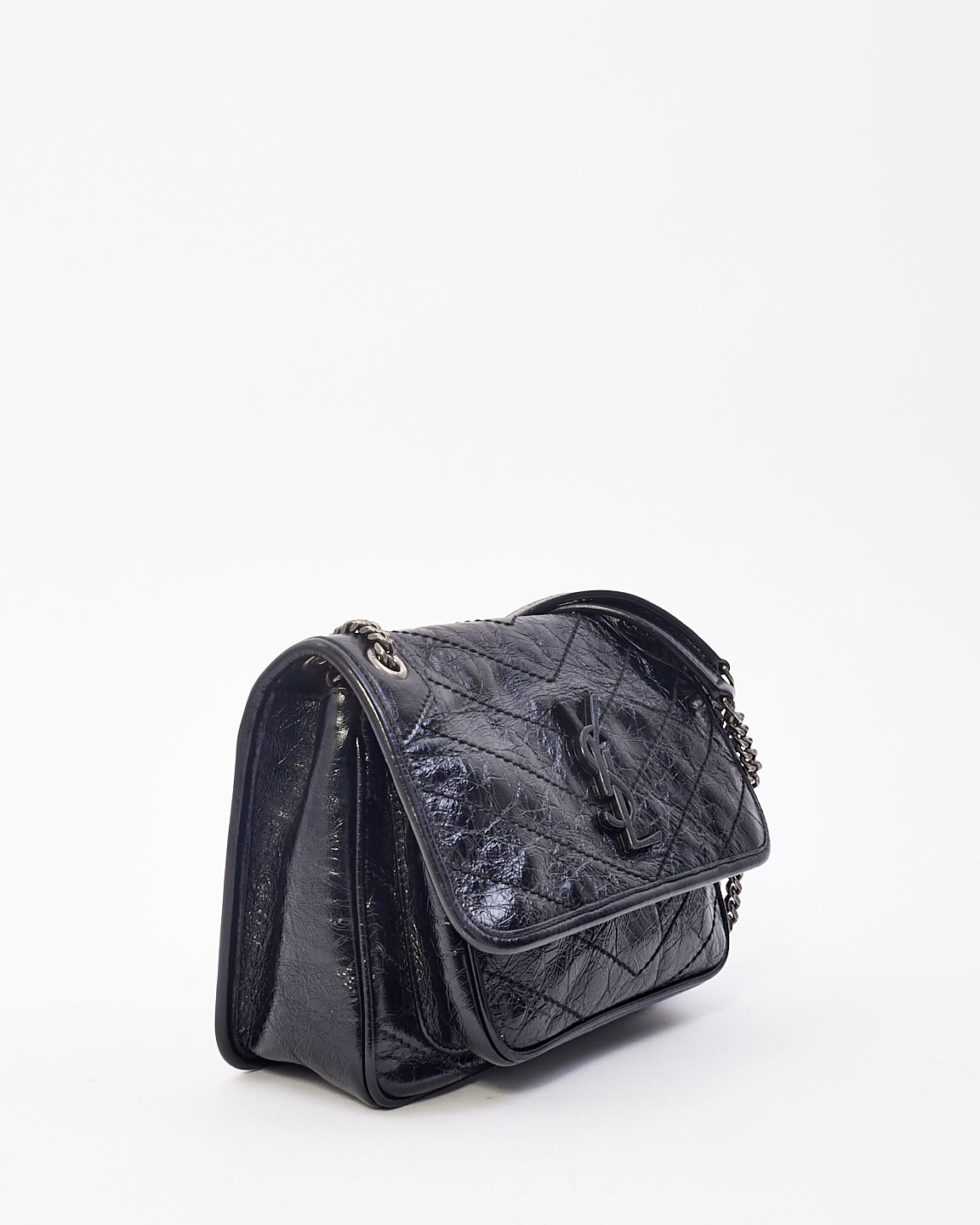 Saint Laurent Black Crinkled Vintage Leather Baby NikKi Chain Shoulder Bag