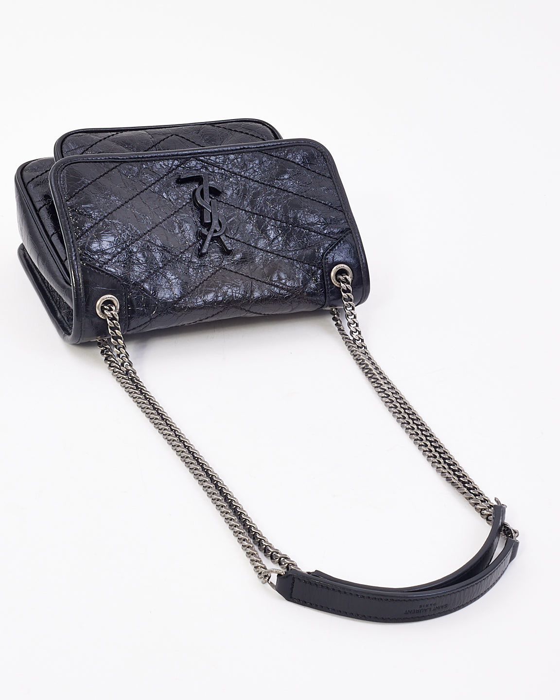 Saint Laurent Black Crinkled Vintage Leather Baby NikKi Chain Shoulder Bag