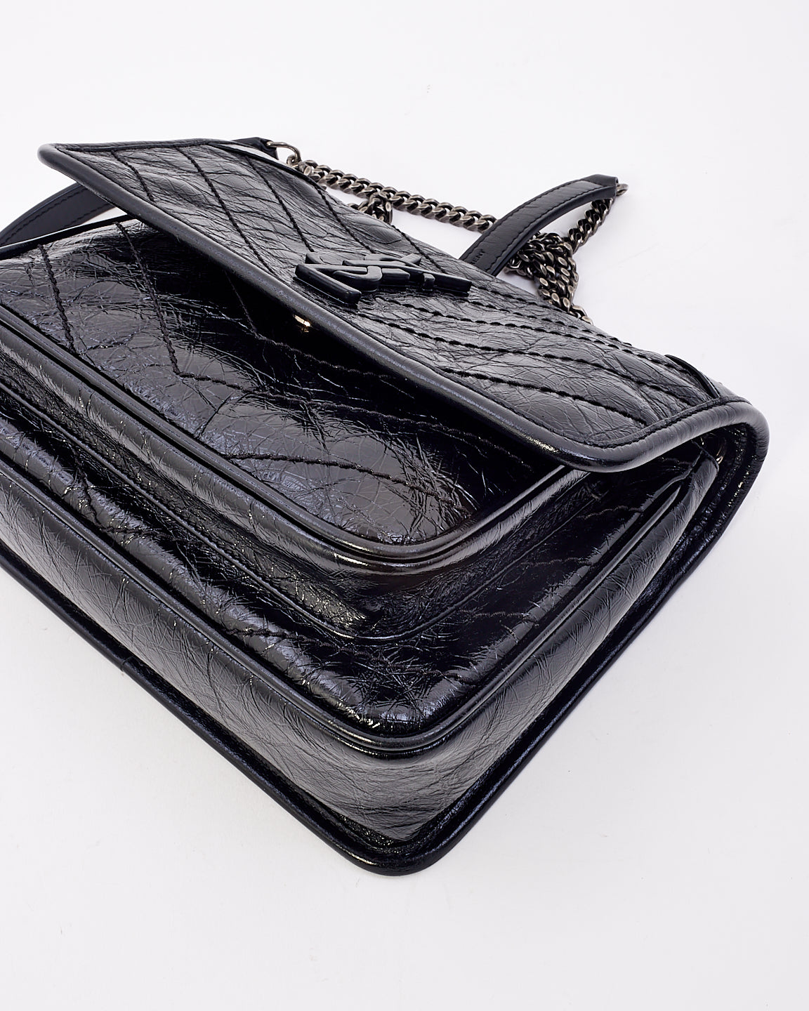 Saint Laurent Black Crinkled Vintage Leather Baby NikKi Chain Shoulder Bag