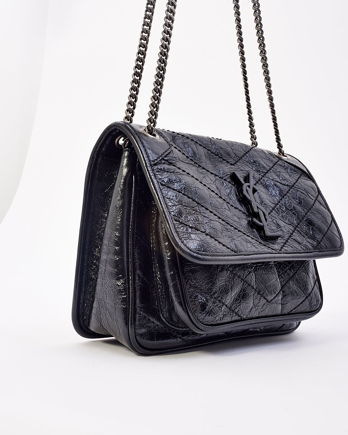 Saint Laurent Black Crinkled Vintage Leather Baby NikKi Chain Shoulder Bag