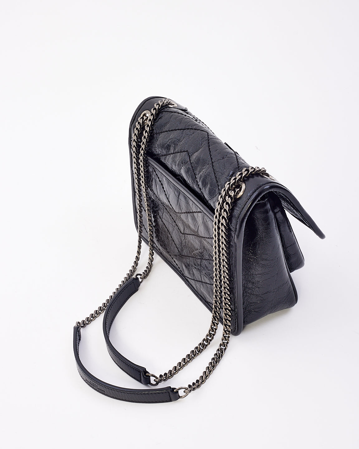 Saint Laurent Black Crinkled Vintage Leather Baby NikKi Chain Shoulder Bag