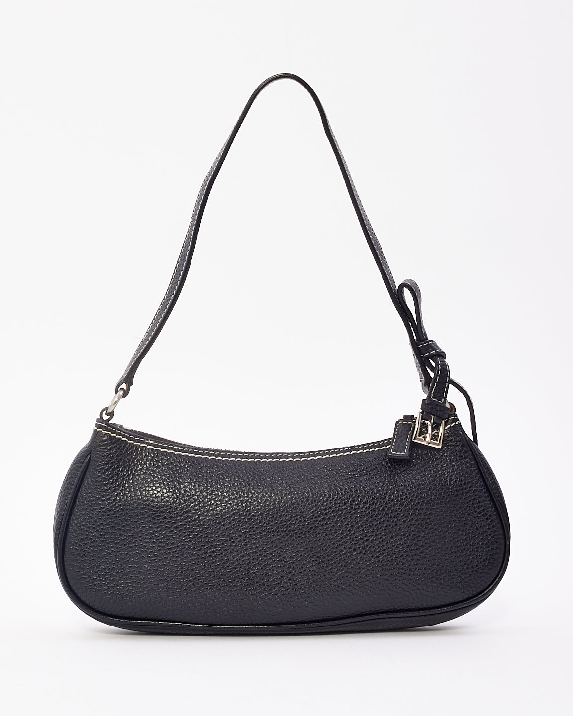 Prada Black Grained Leather with White Stitching Small Shoulder Bag