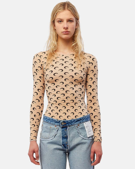 Marine Serre Beige Borderline Second Skin Printed Top - XS