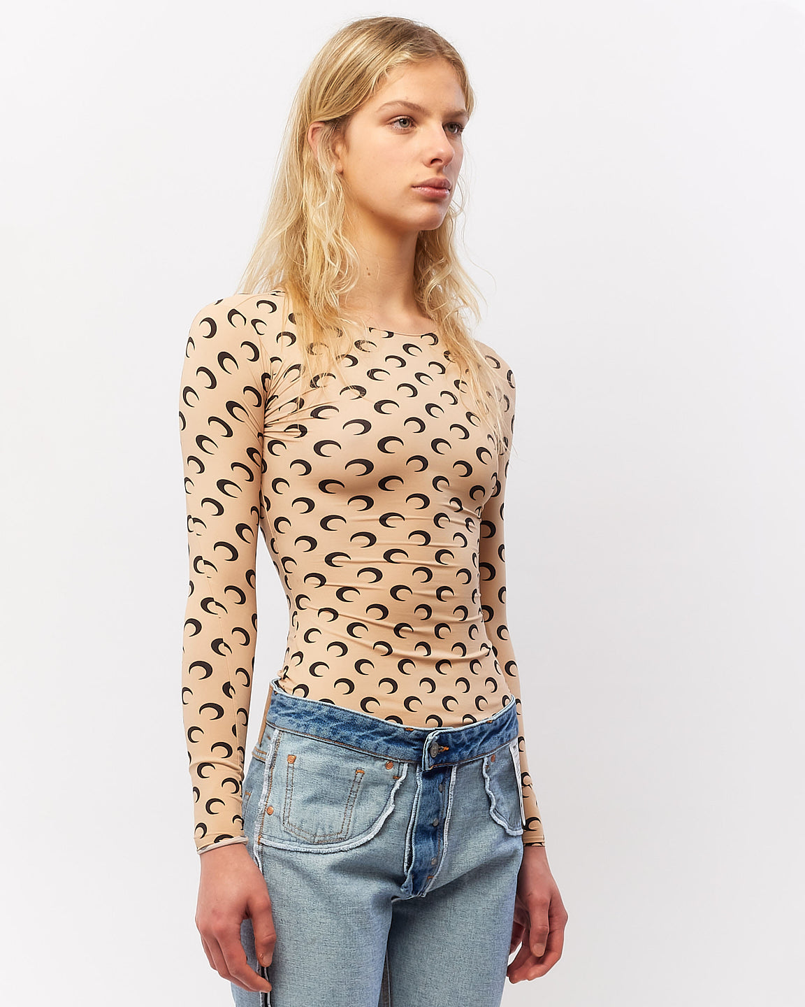 Marine Serre Beige Borderline Second Skin Printed Top - XS