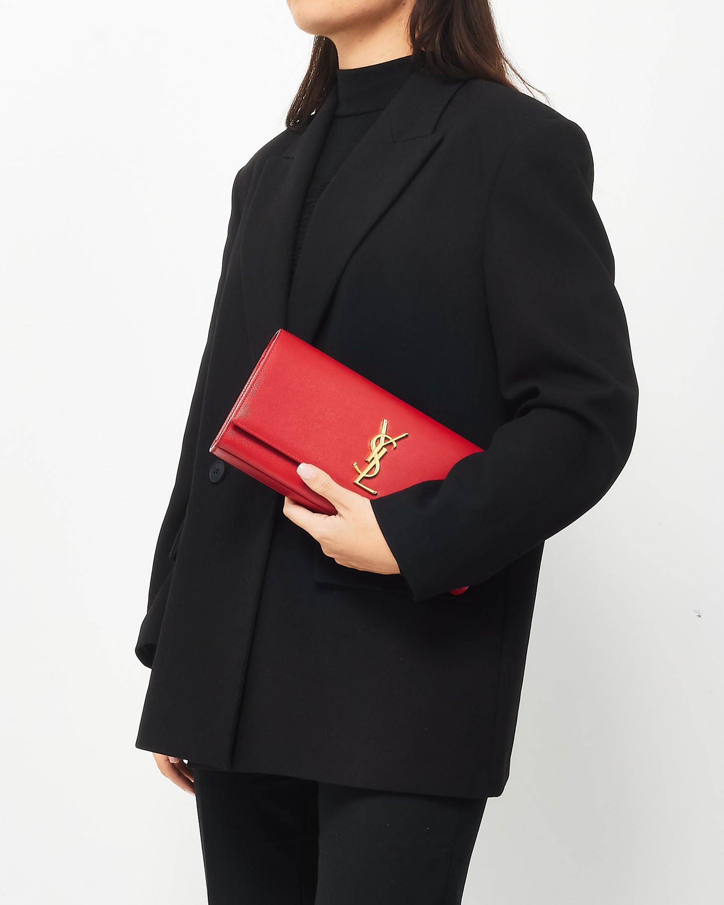 Saint Laurent Red Grained Leather Kate Clutch GHW