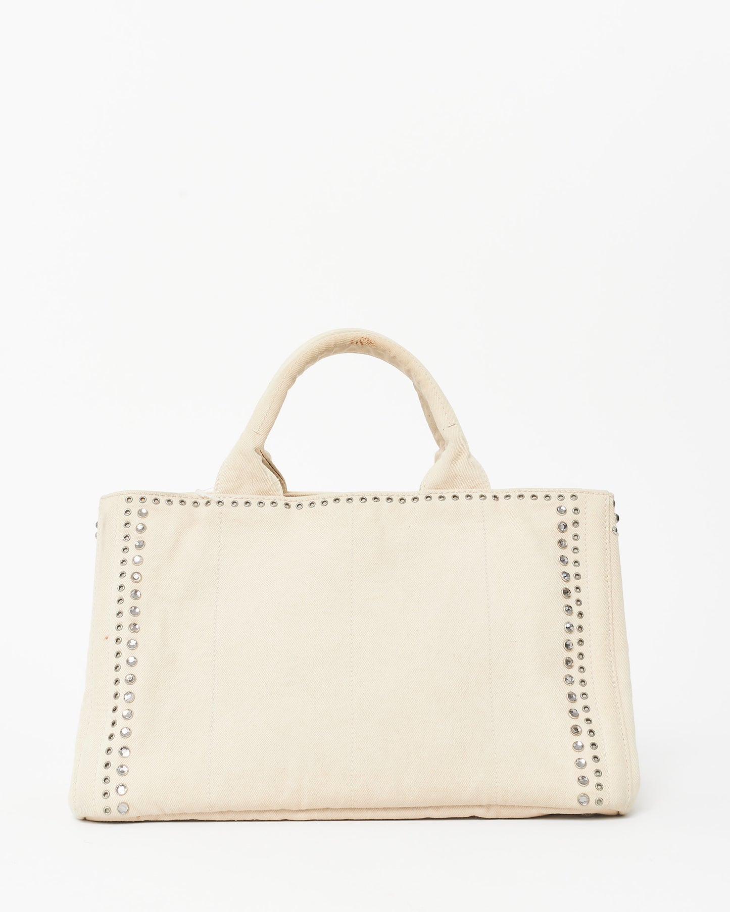 Prada Beige Bijoux Studded Canapa Tote MM