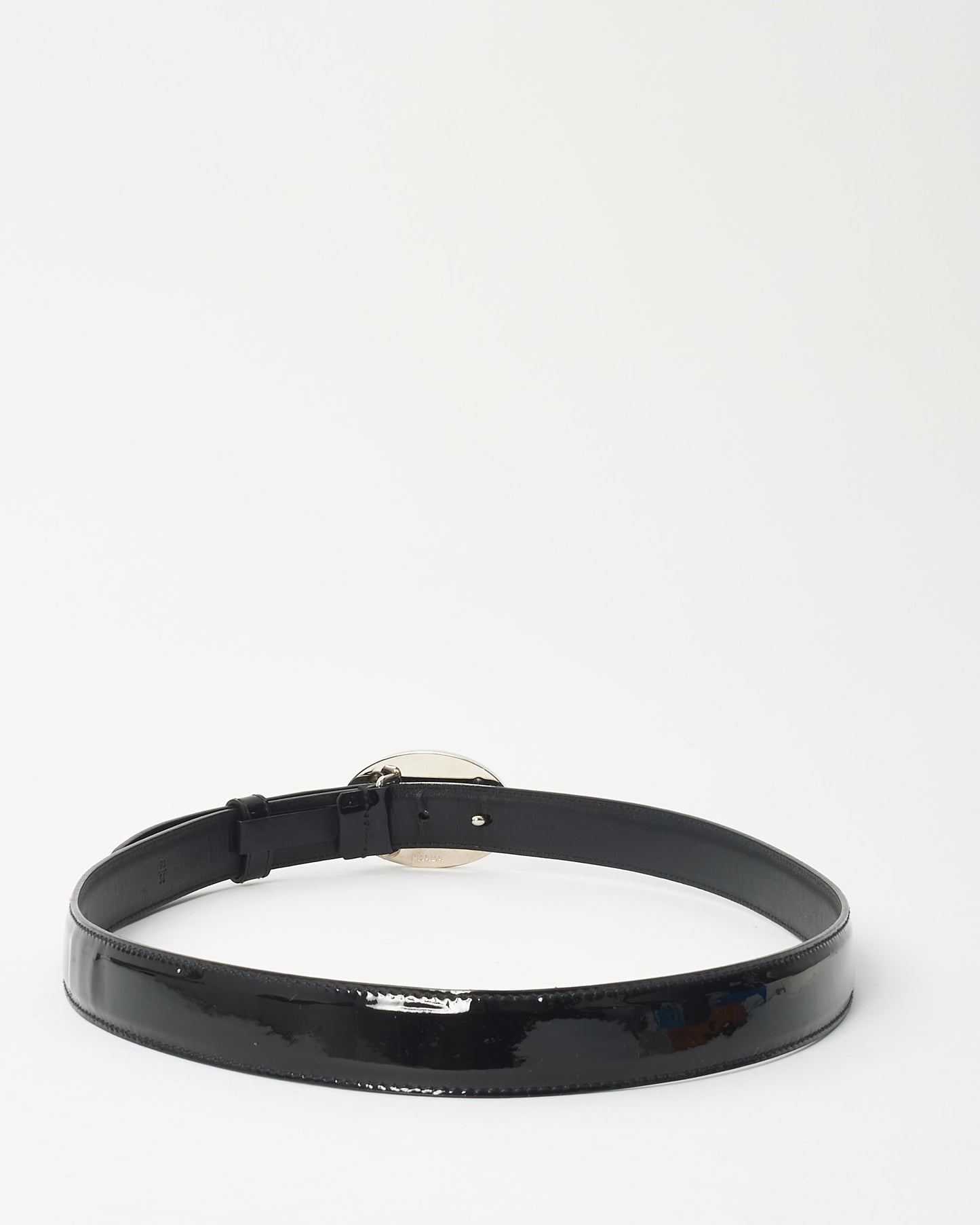 Prada Black Patent Leather Silver & Gold Logo Belt - 90/36