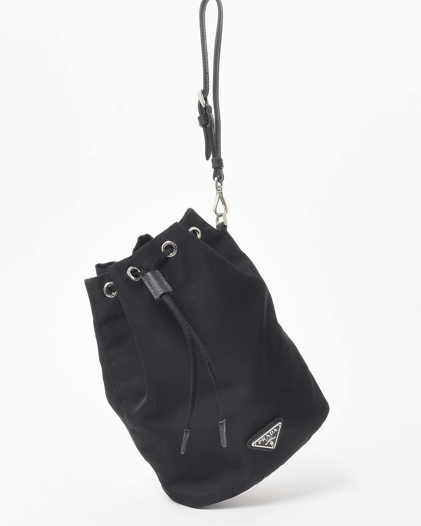 Prada Nylon Drawstring Wristlet Logo Pouch