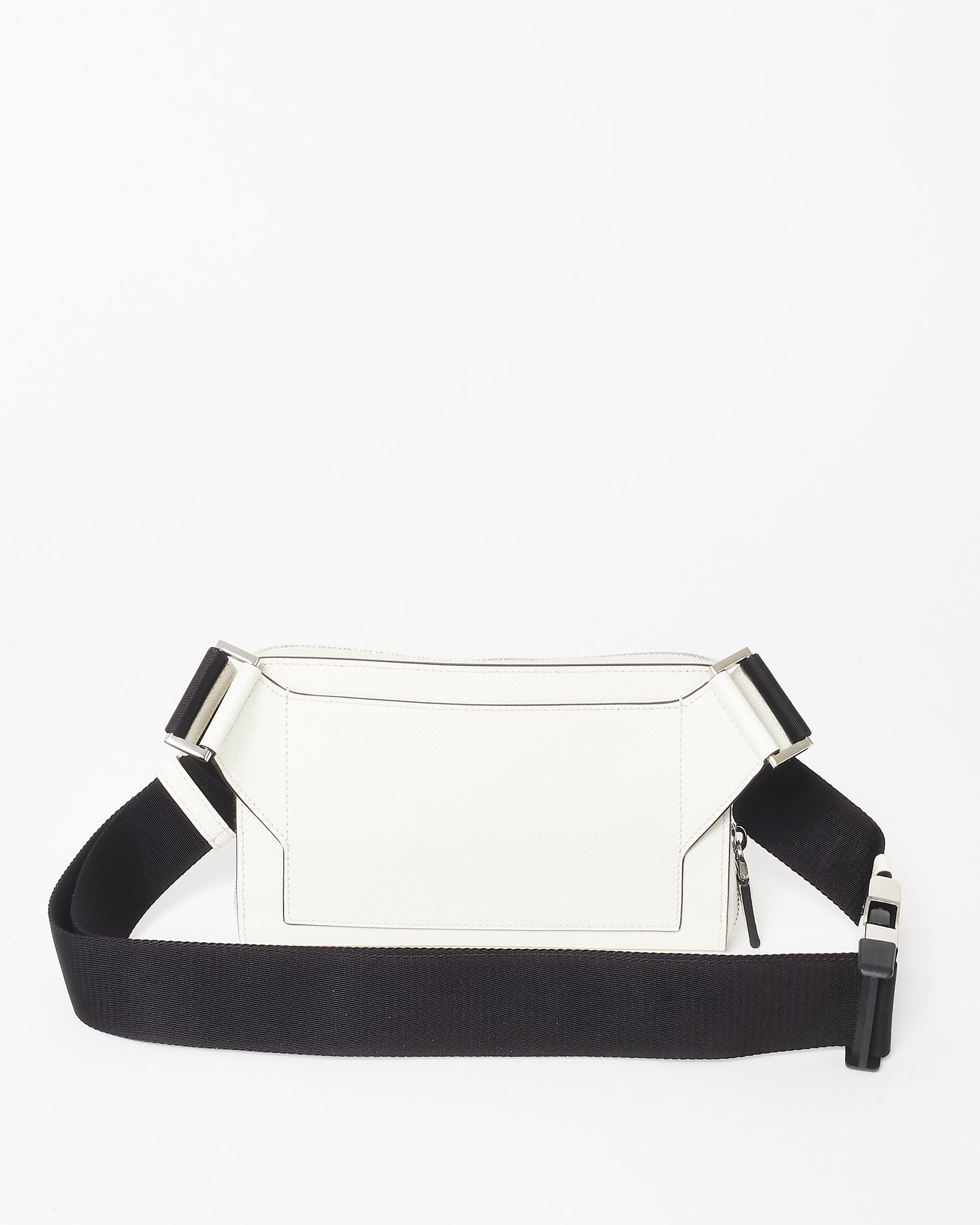 Prada White Saffiano Leather Logo Belt Bag