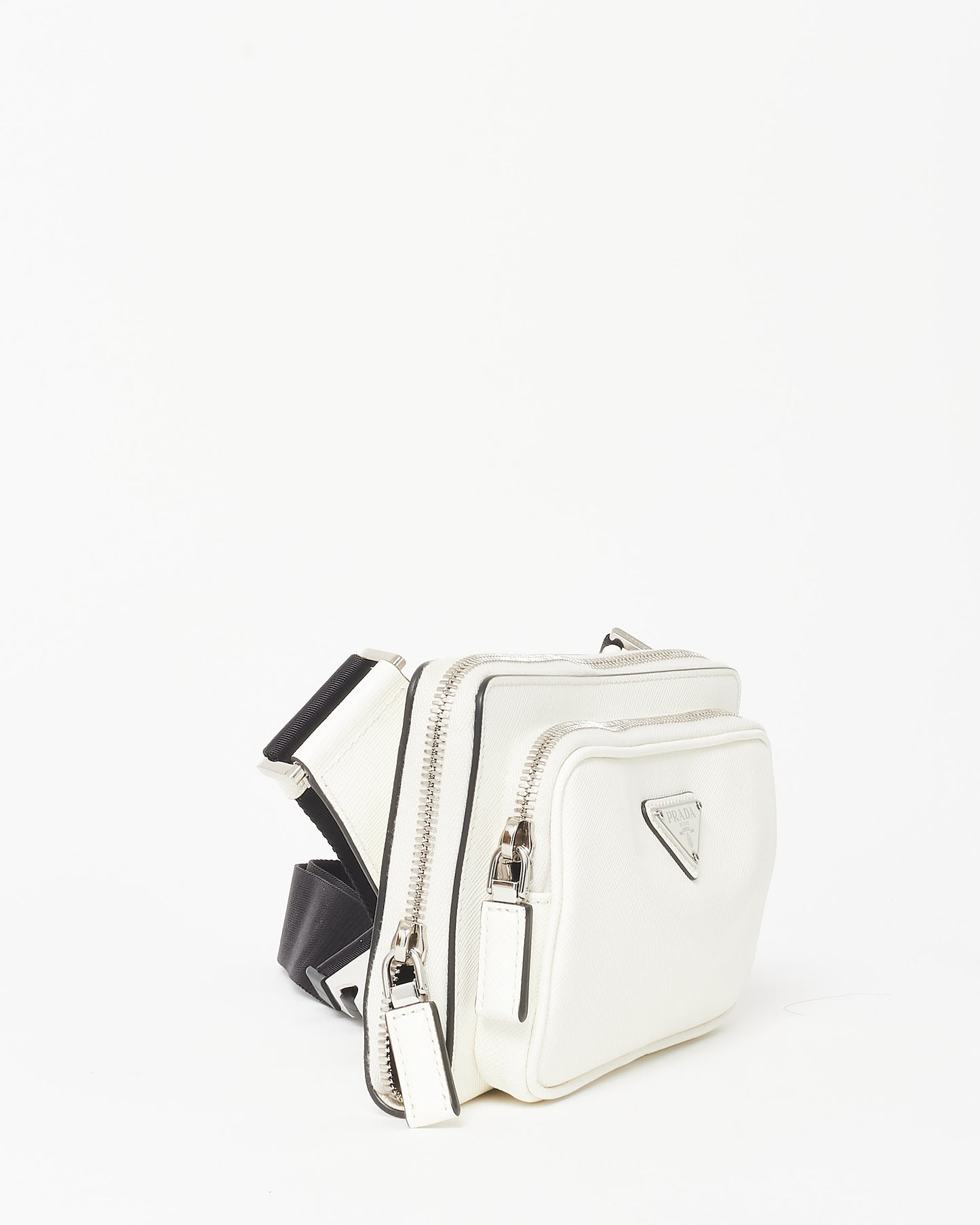 Prada White Saffiano Leather Logo Belt Bag