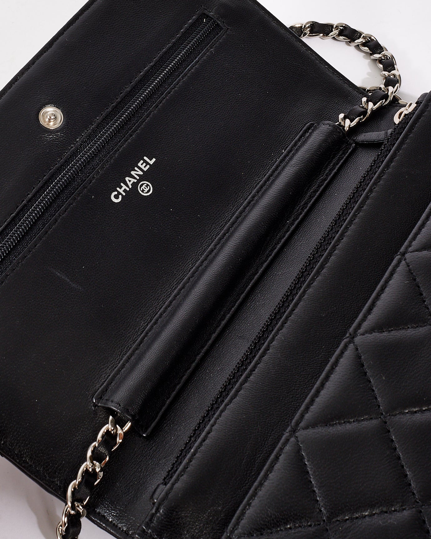 Chanel Black Lambskin Leather Wallet on Chain with Silver Hardware