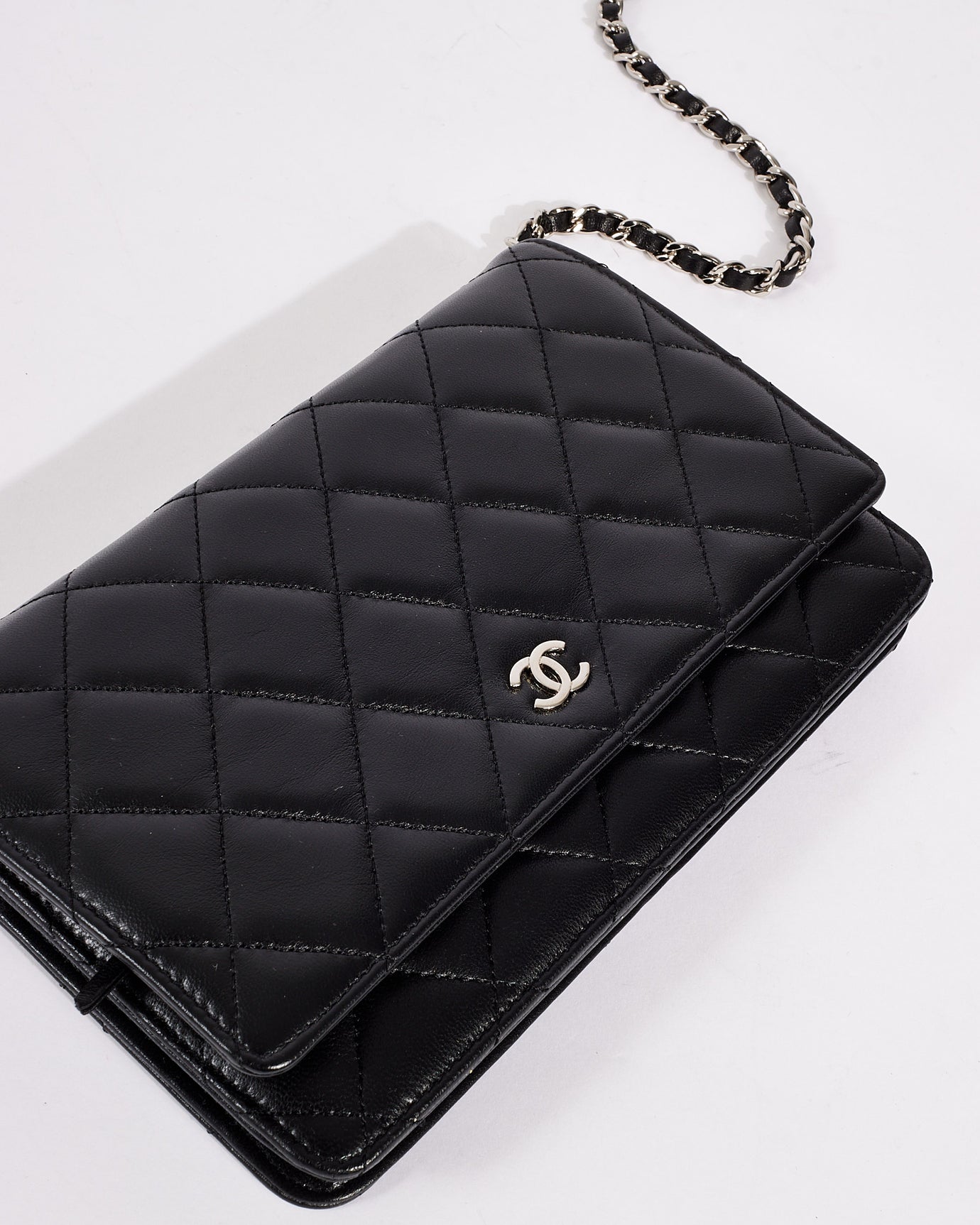 Chanel Black Lambskin Leather Wallet on Chain with Silver Hardware