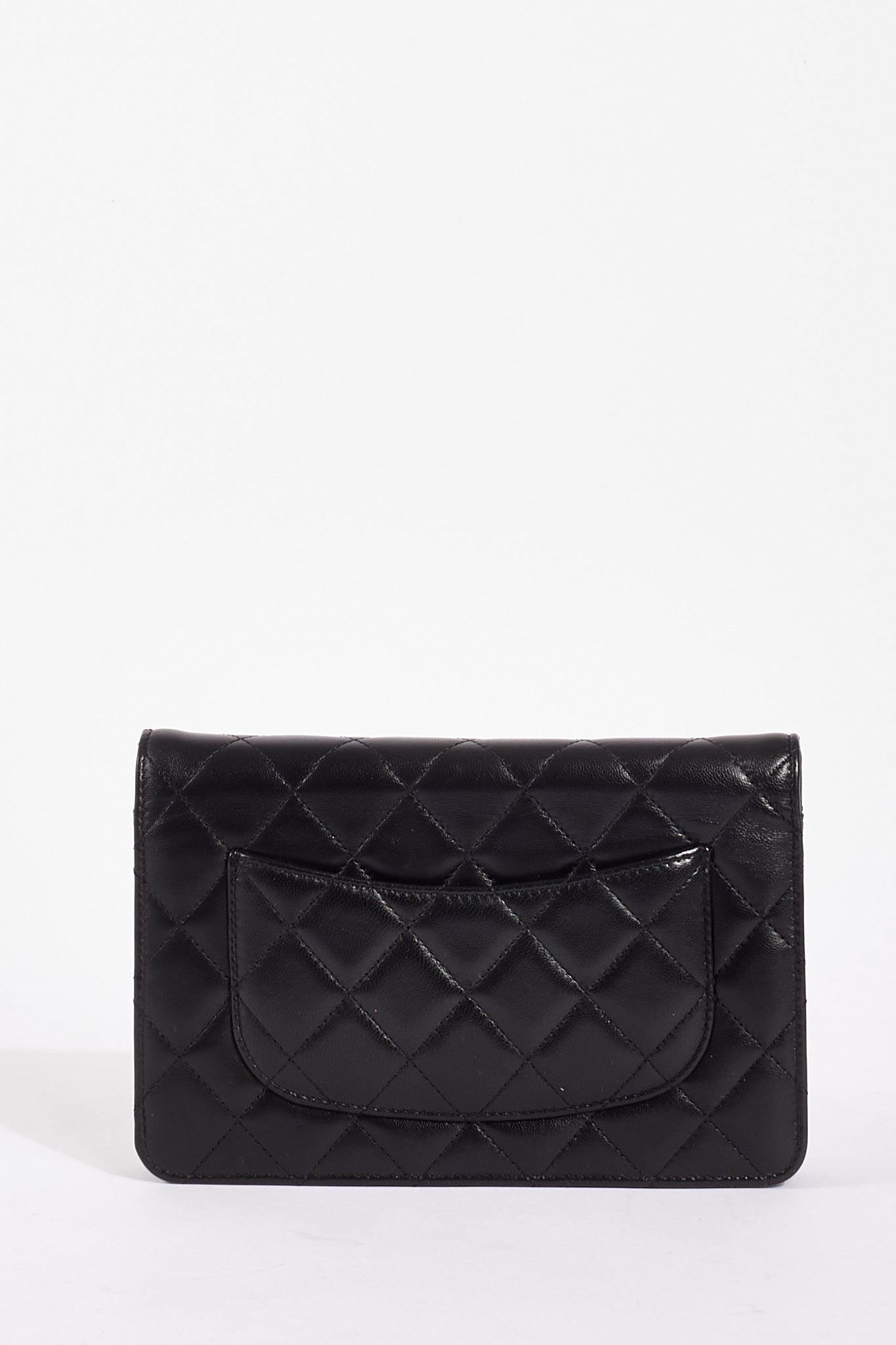 Chanel Black Lambskin Leather Wallet on Chain with Silver Hardware