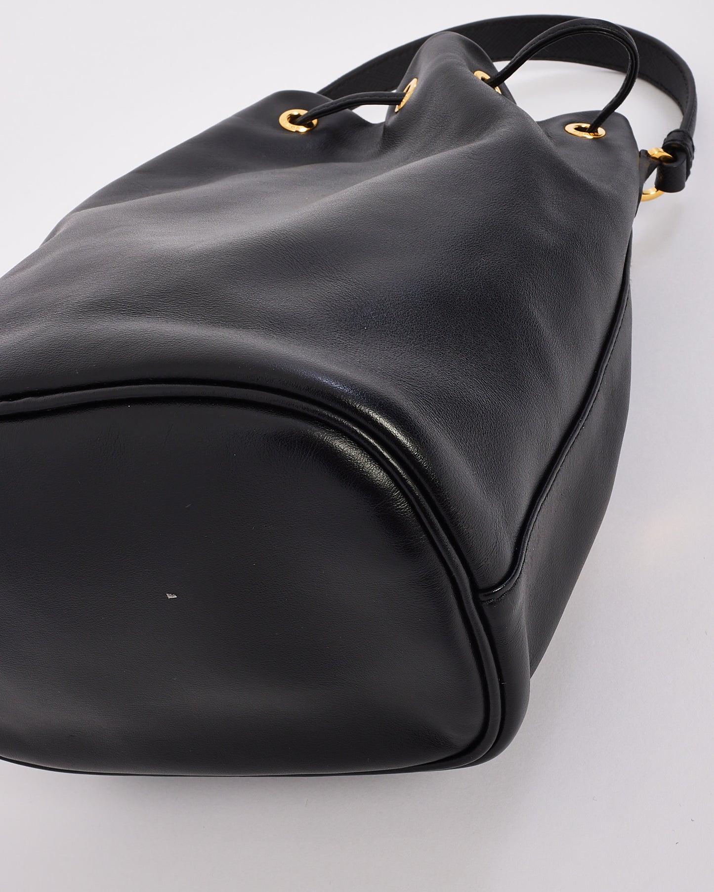 Prada Black Leather Duet Bucket Crossbody Bag