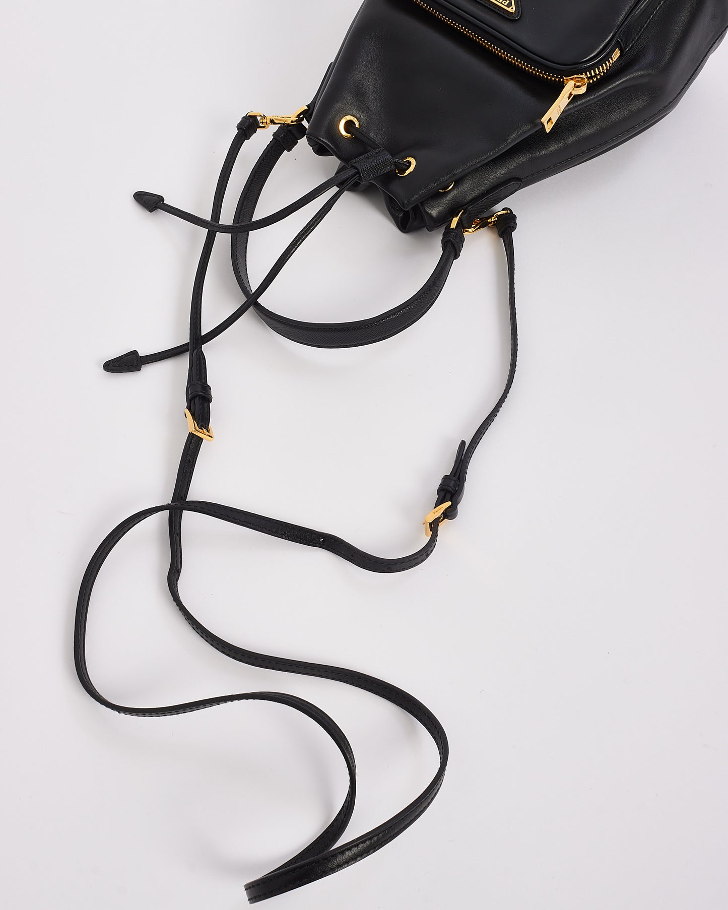 Prada Black Leather Duet Bucket Crossbody Bag